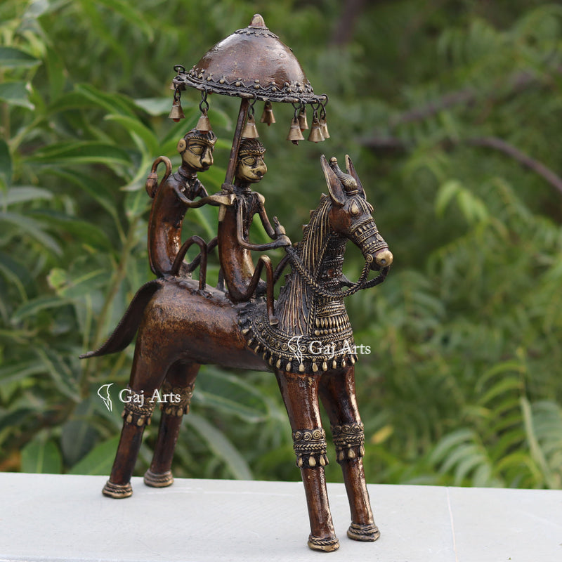 Dhokra Art  Horse Monkey Riders 18"
