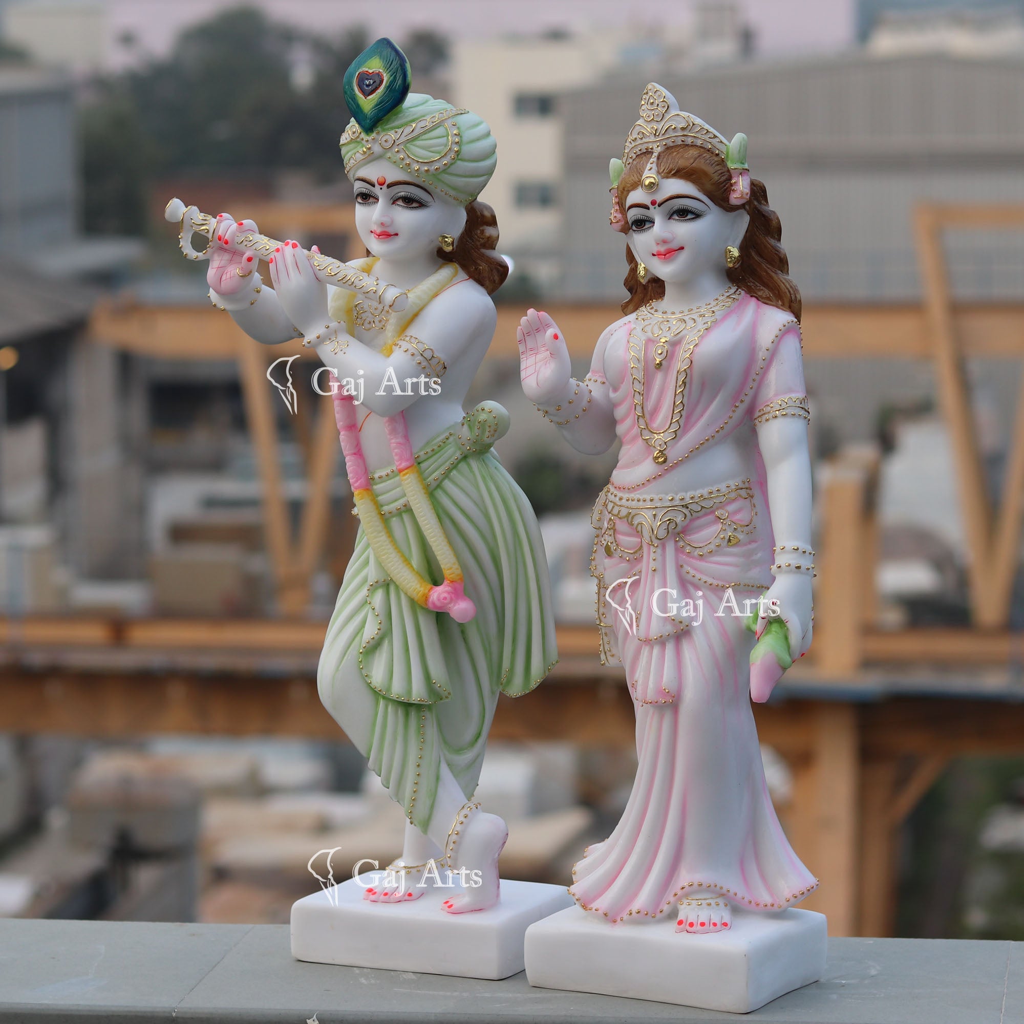 White Marble Ethiopia Radha Krishna Idol | 27 Inch