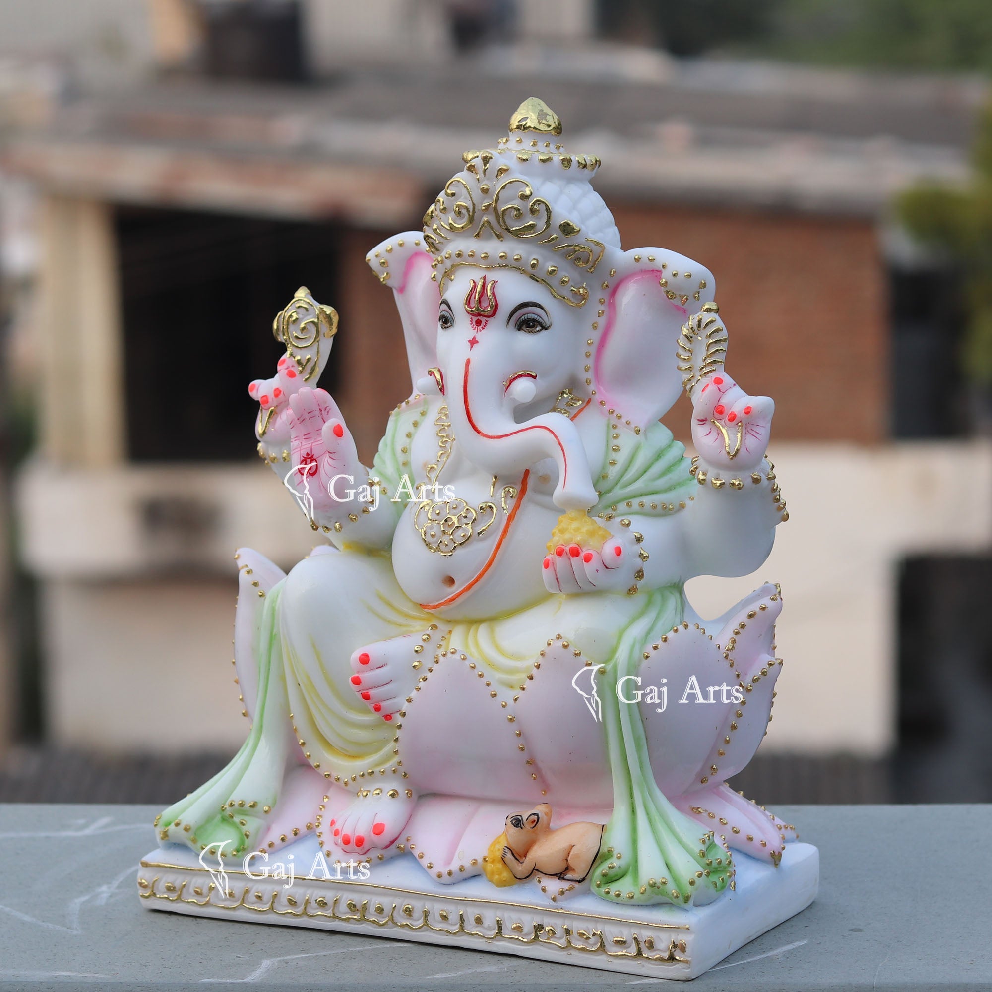 Marble Ganpati Idol on Lotus | 12 Inch
