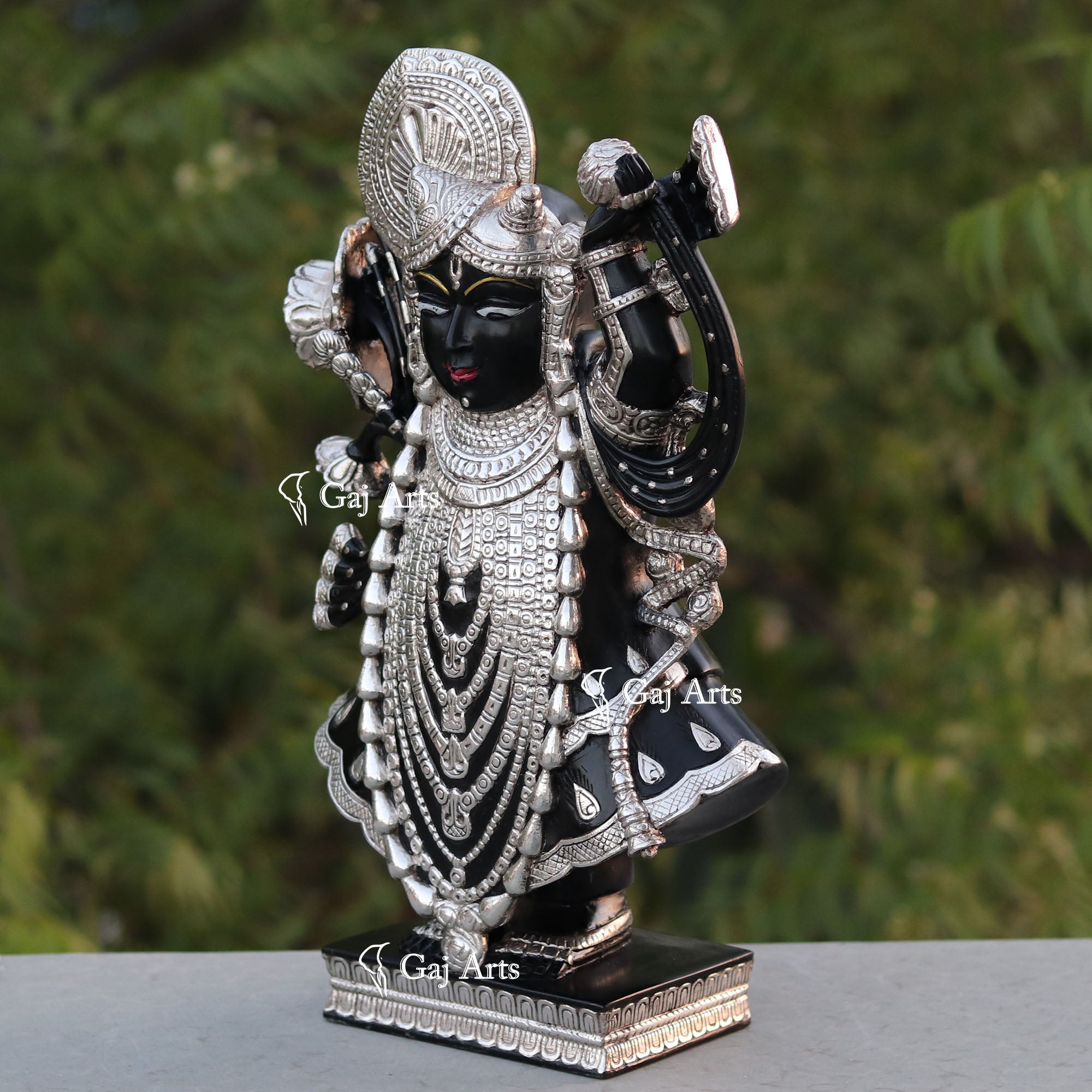 Black Marble Shreenath Ji Statue | 15 Inch