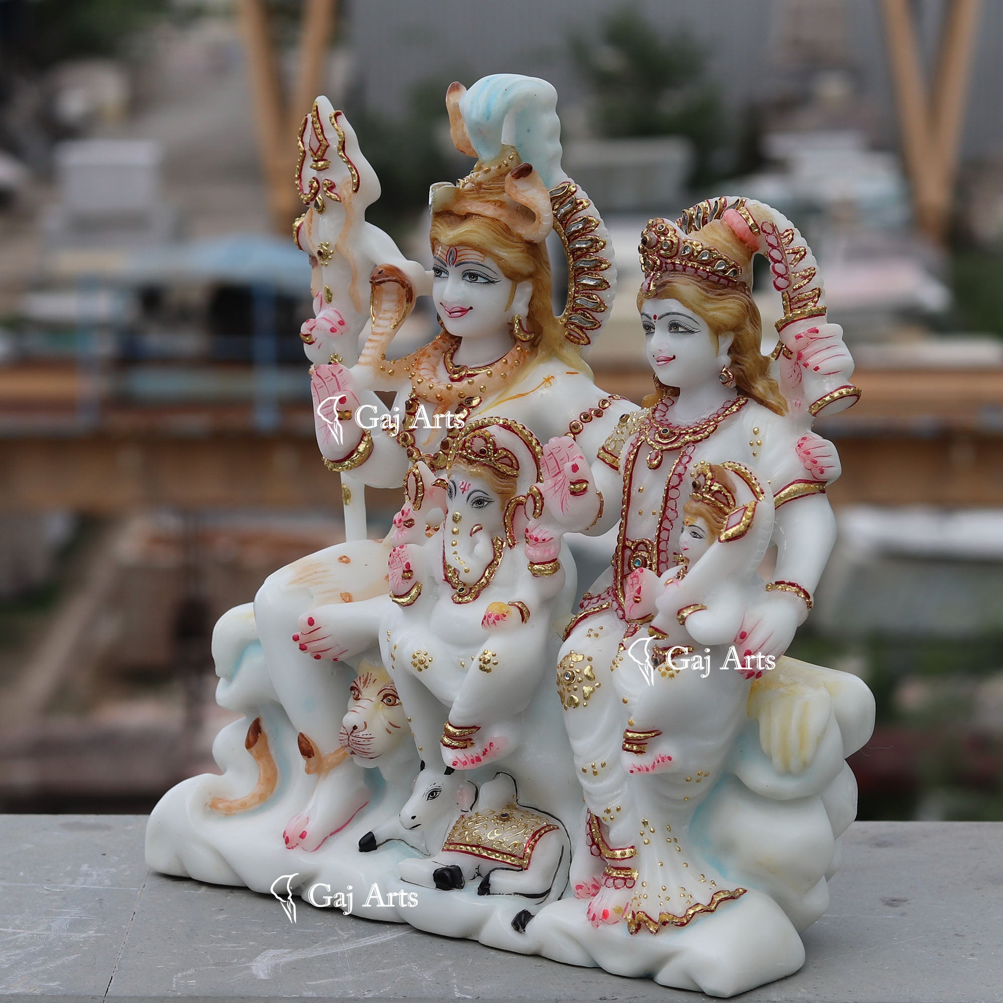 White Ethiopia Marble Shiv Parivar Statue | 12 Inch