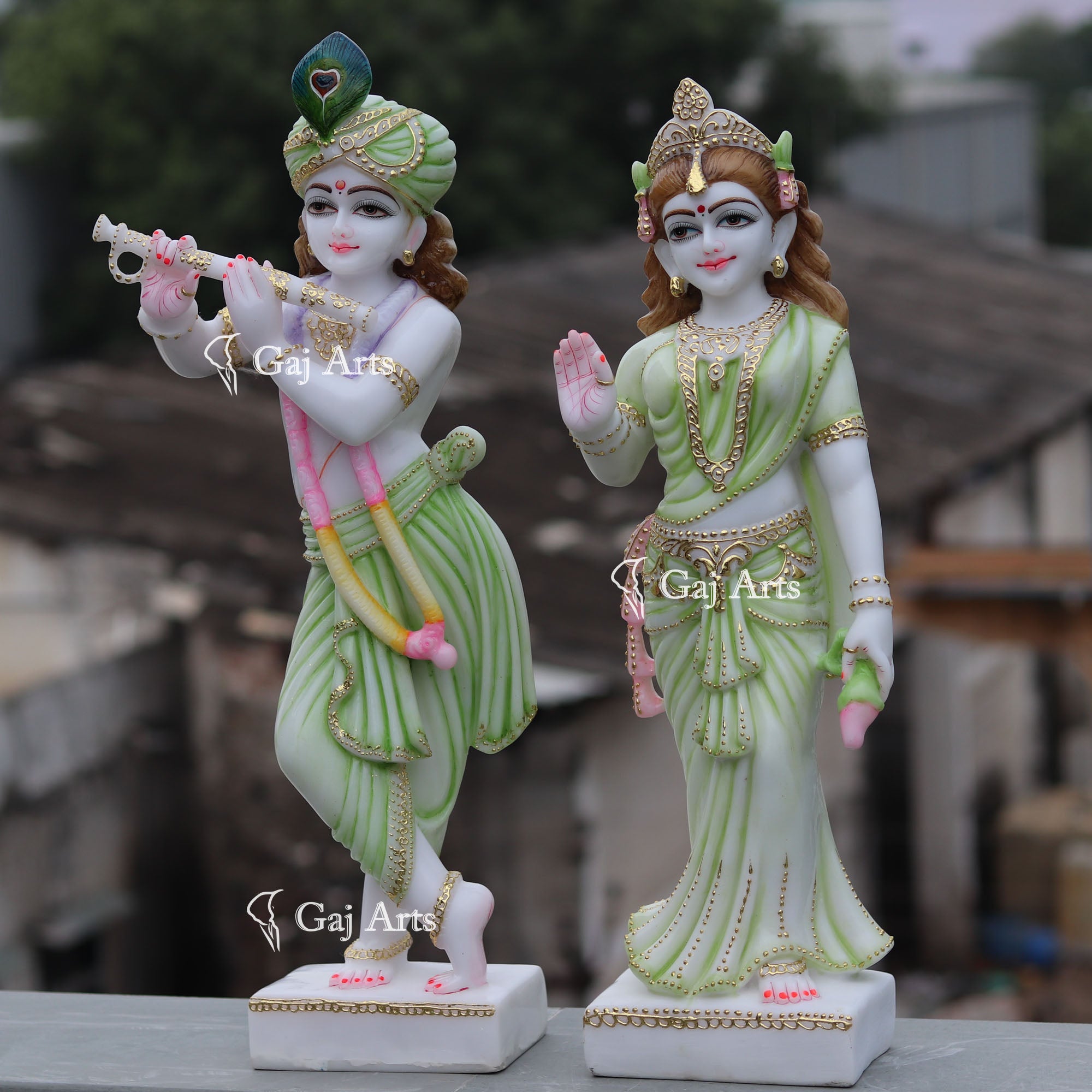 White Marble Ethiopia Radha Krishna Murti | 27 Inch