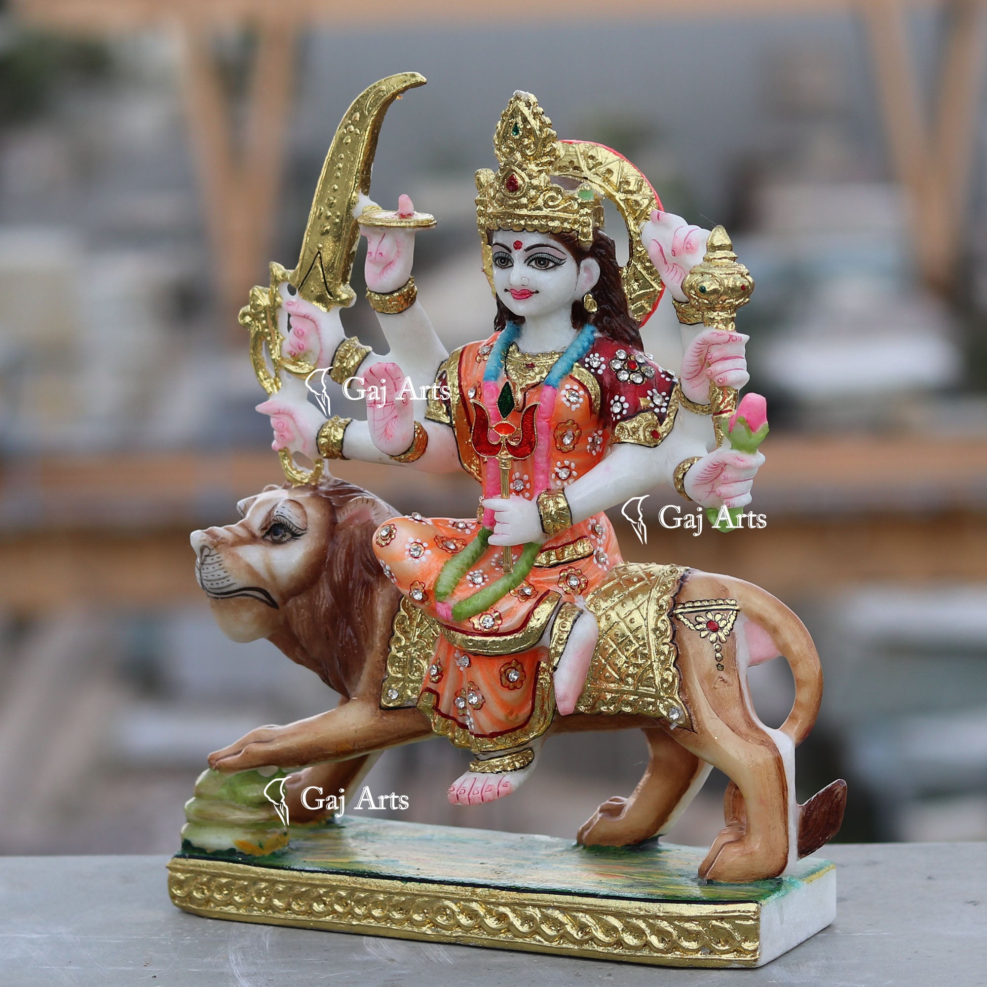 Handcrafted White Marble Durga Maa Idol | 12 Inch