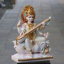 White Marble Saraswati Mata Statue | 30 Inch