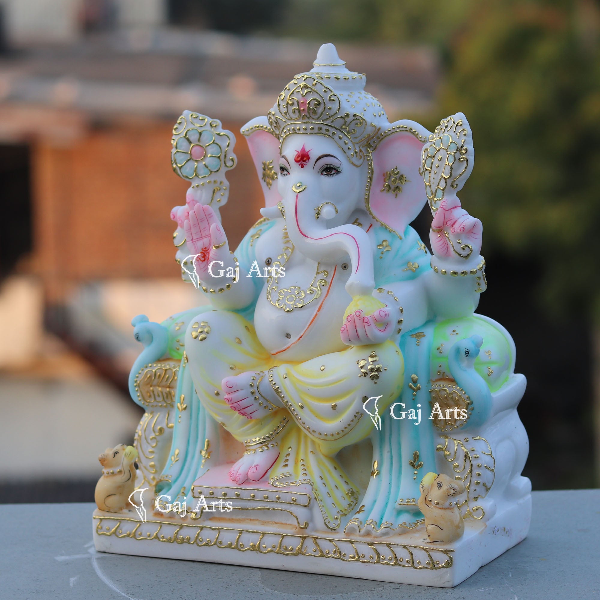 White Marble Ethiopia Ganpati Idol | 12 Inch