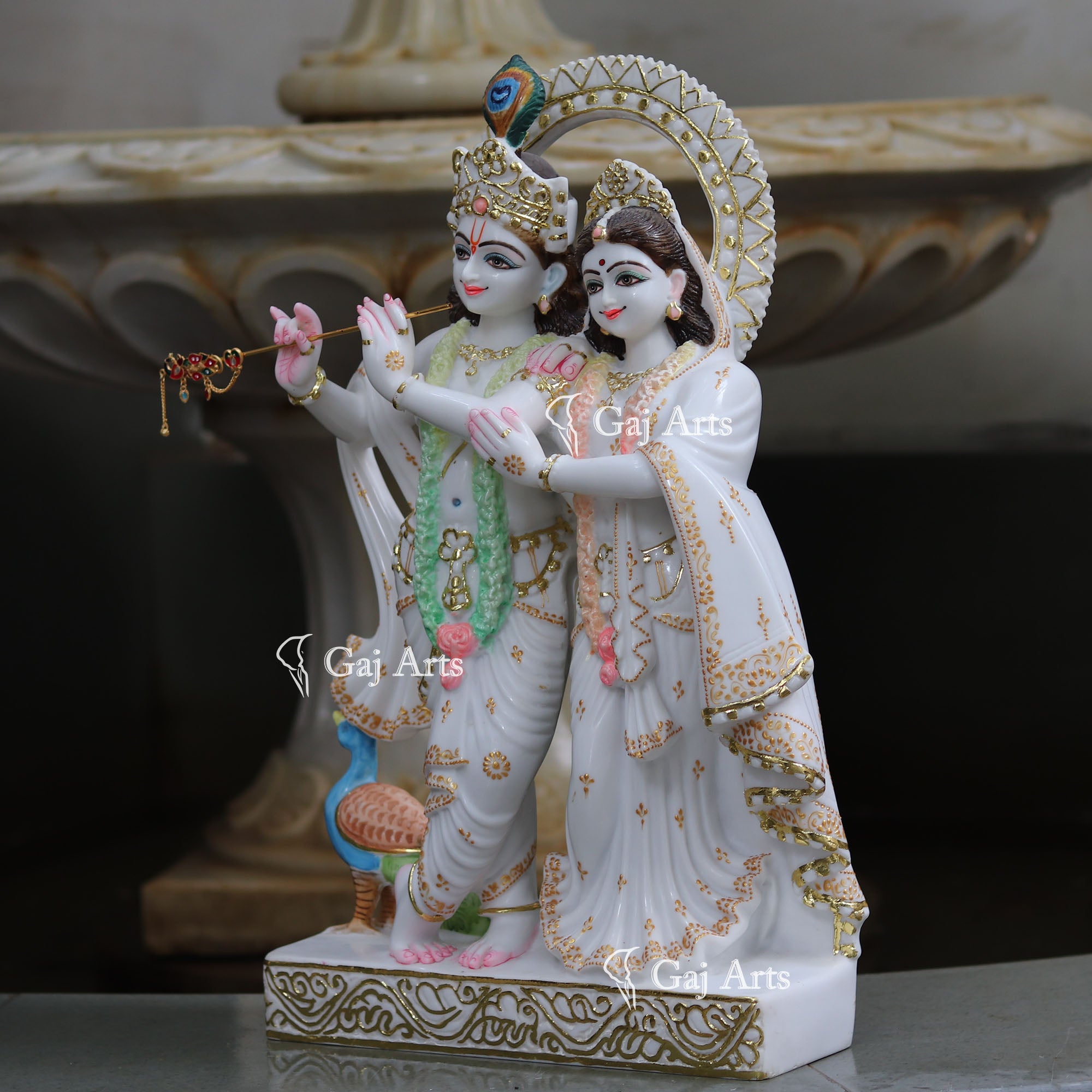 White Marble Ethiopia Radha Krishna Jodi Idol | 24 Inch