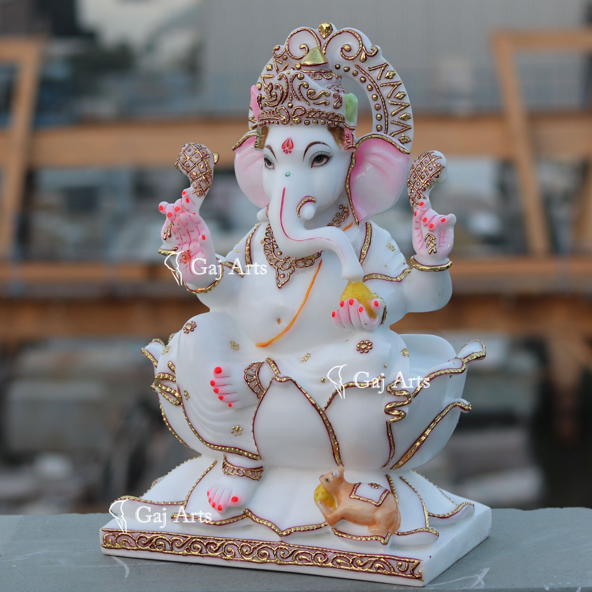 White Marble Ethiopia Ganesh Idol | 18 Inch