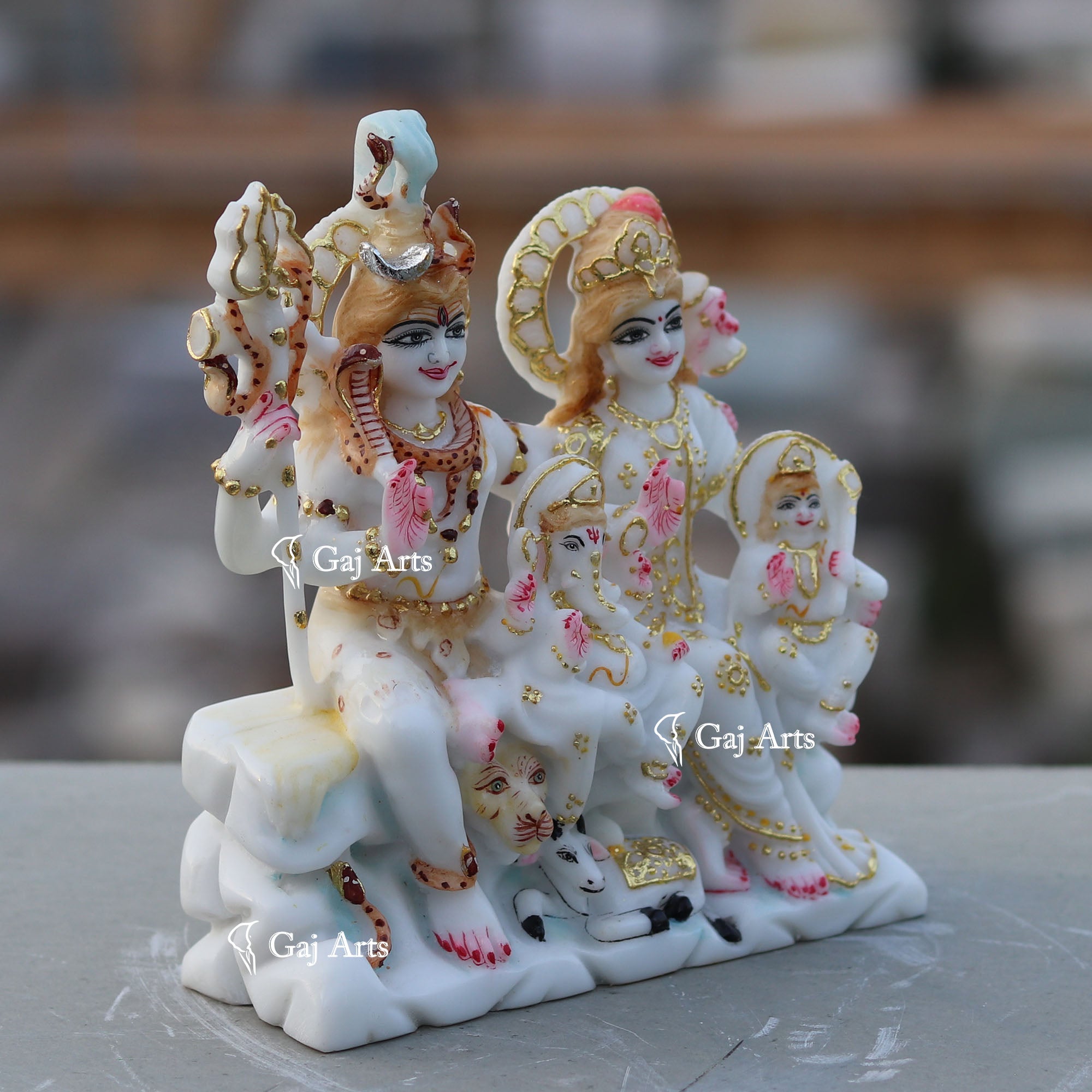White Marble Shiv Parivar Idol | 7 Inch
