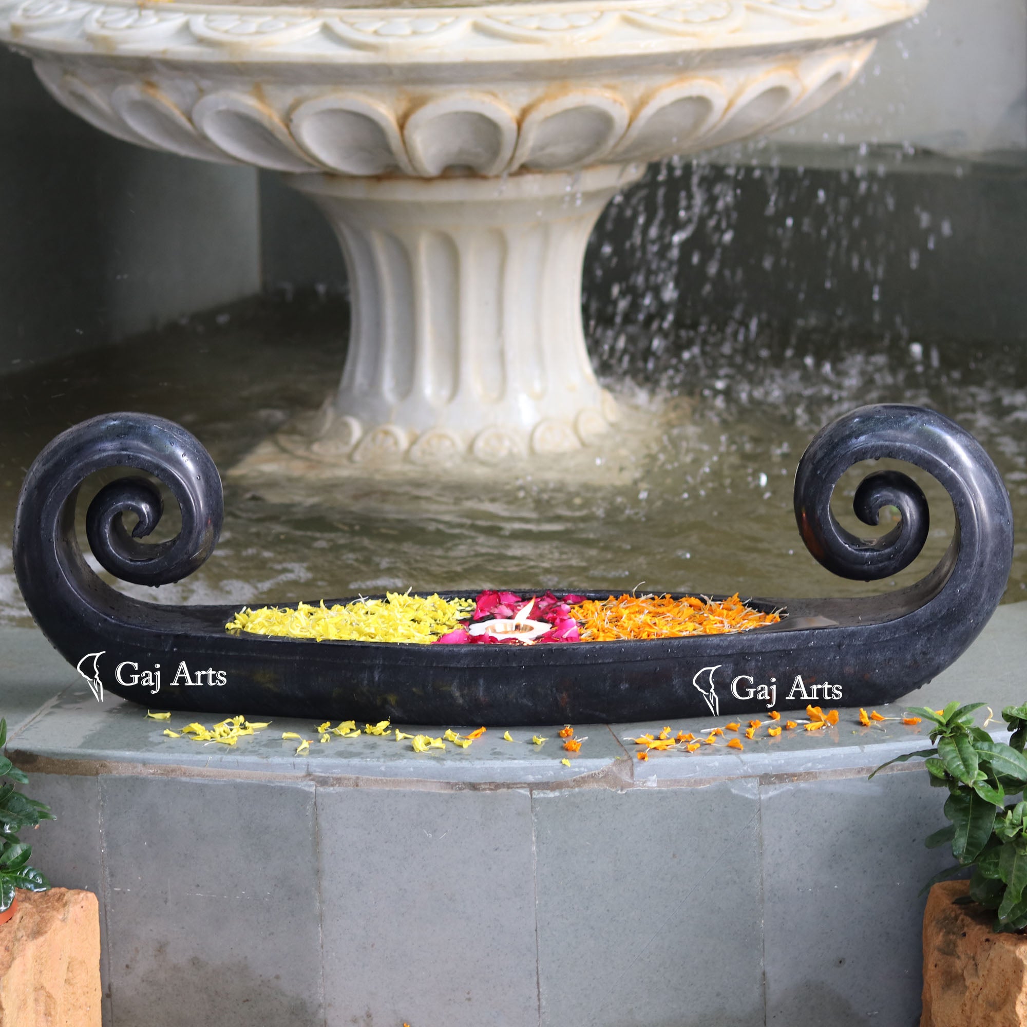 Black Marble Boat Sculpture | 36 Inch