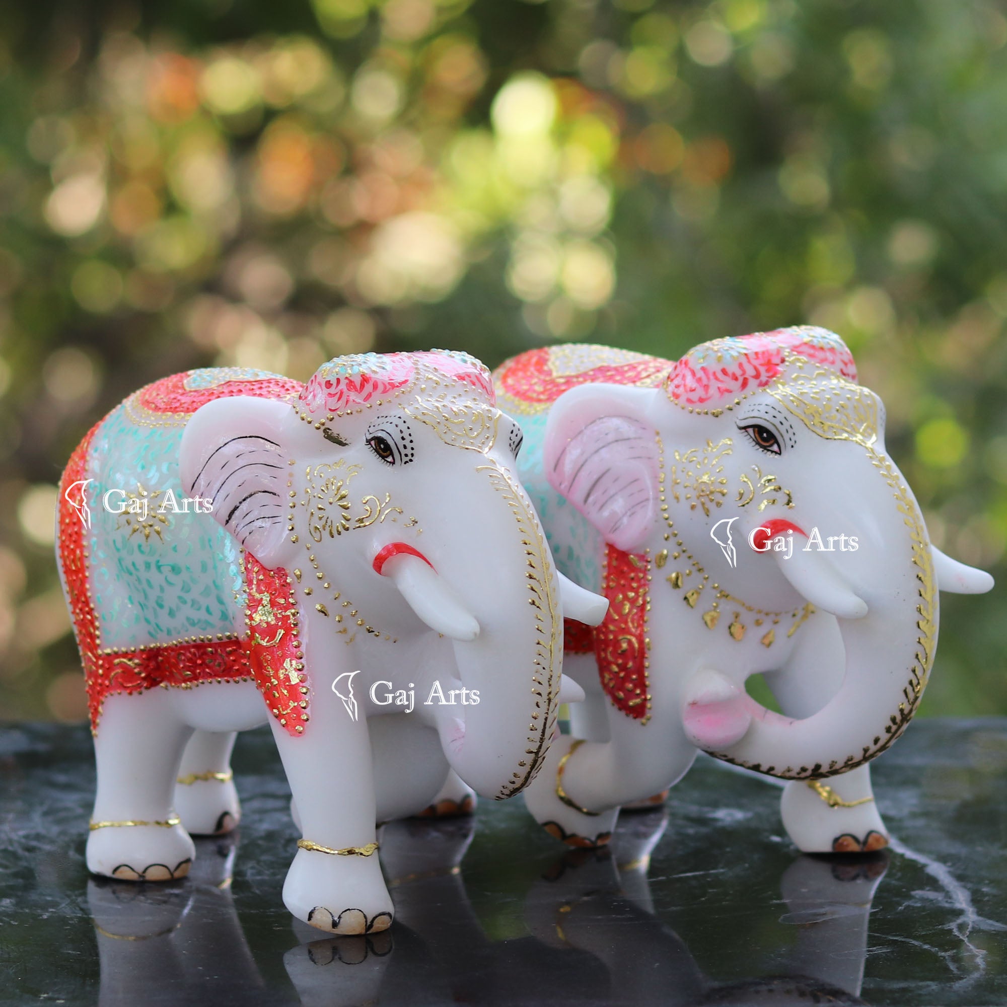 White Ethiopia Marble Elephant Statue | 9 Inch