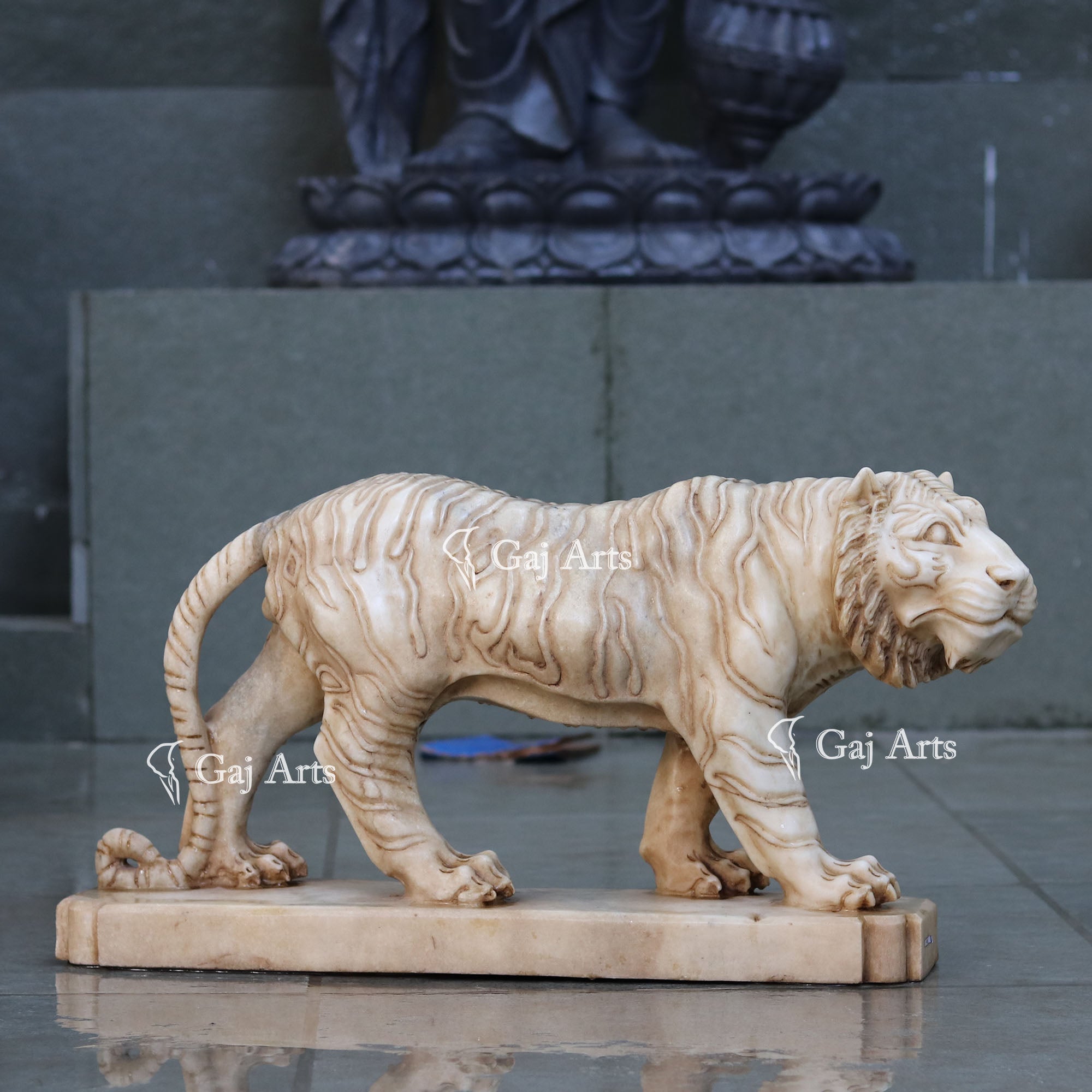 White Marble Tiger Sculpture | 24 Inch