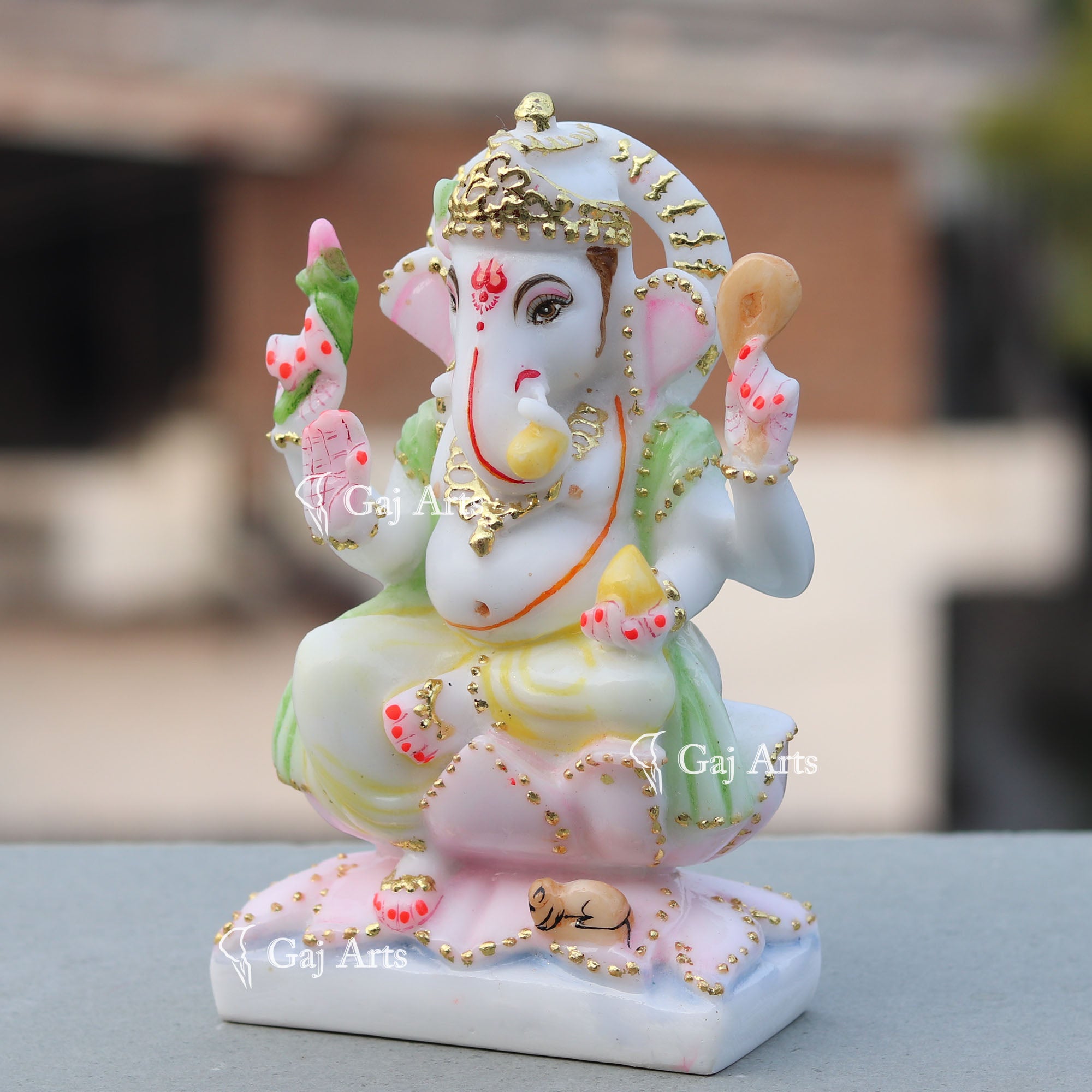 Ganpati Idol with Gold Foil Work | 7 Inch