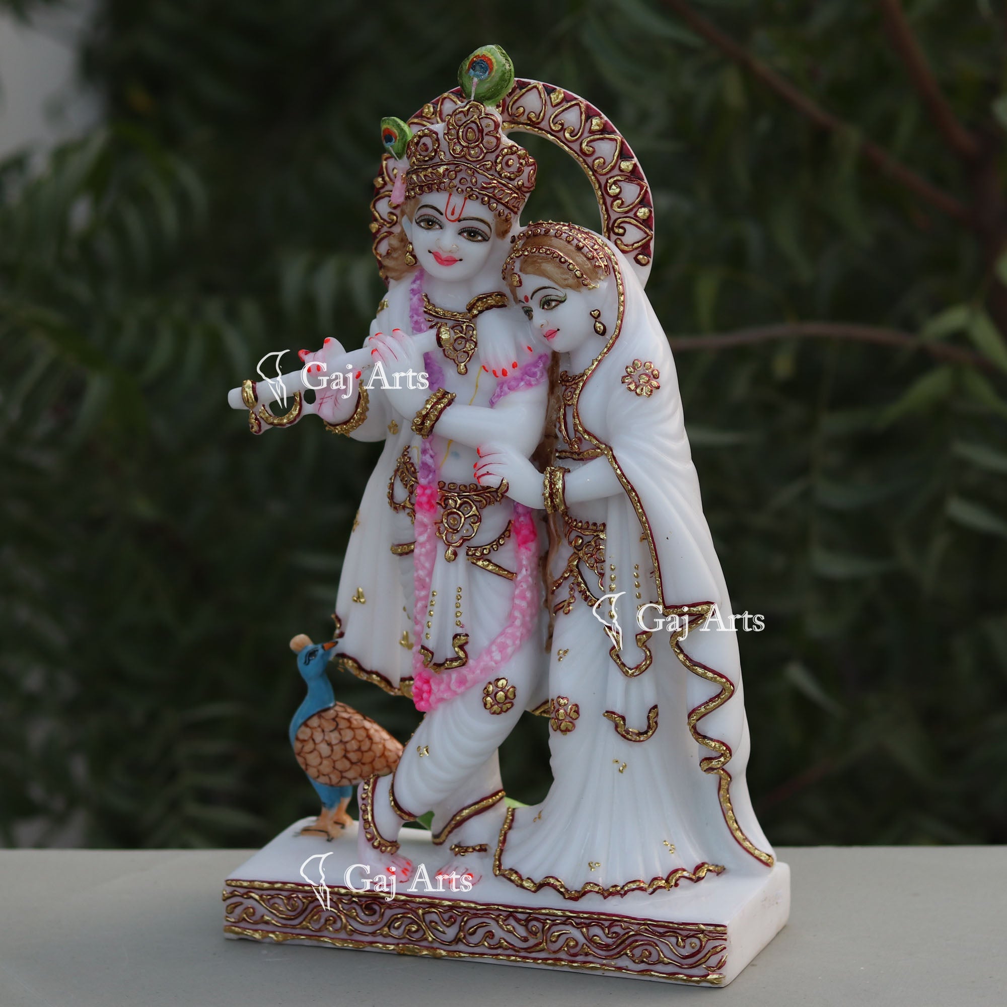 White Marble Ethiopia Radha Krishna Jodi Idol | 15 Inch