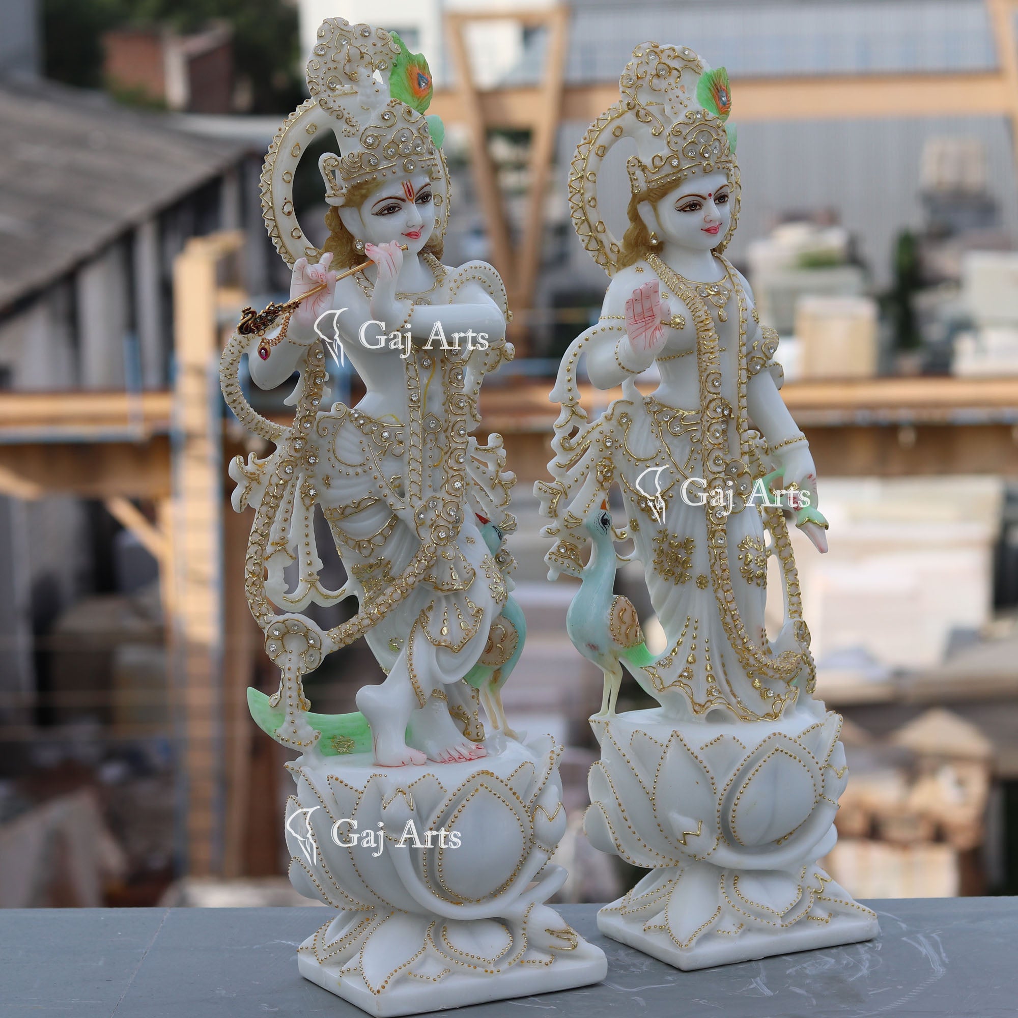 White Marble Ethiopia Radha Krishna Idol | 21 Inch