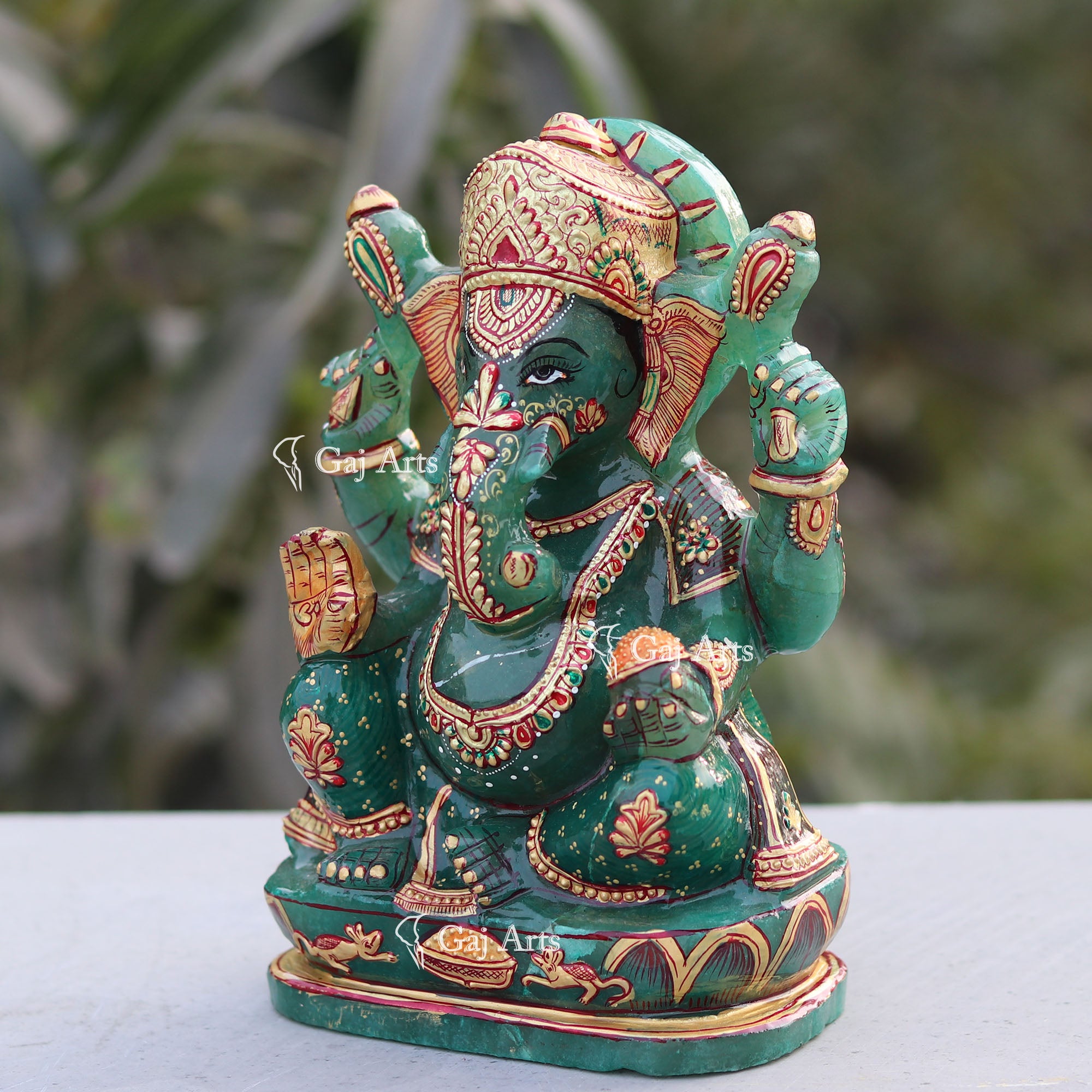 Natural Green Quartz Ganesh Idol | 7 Inch