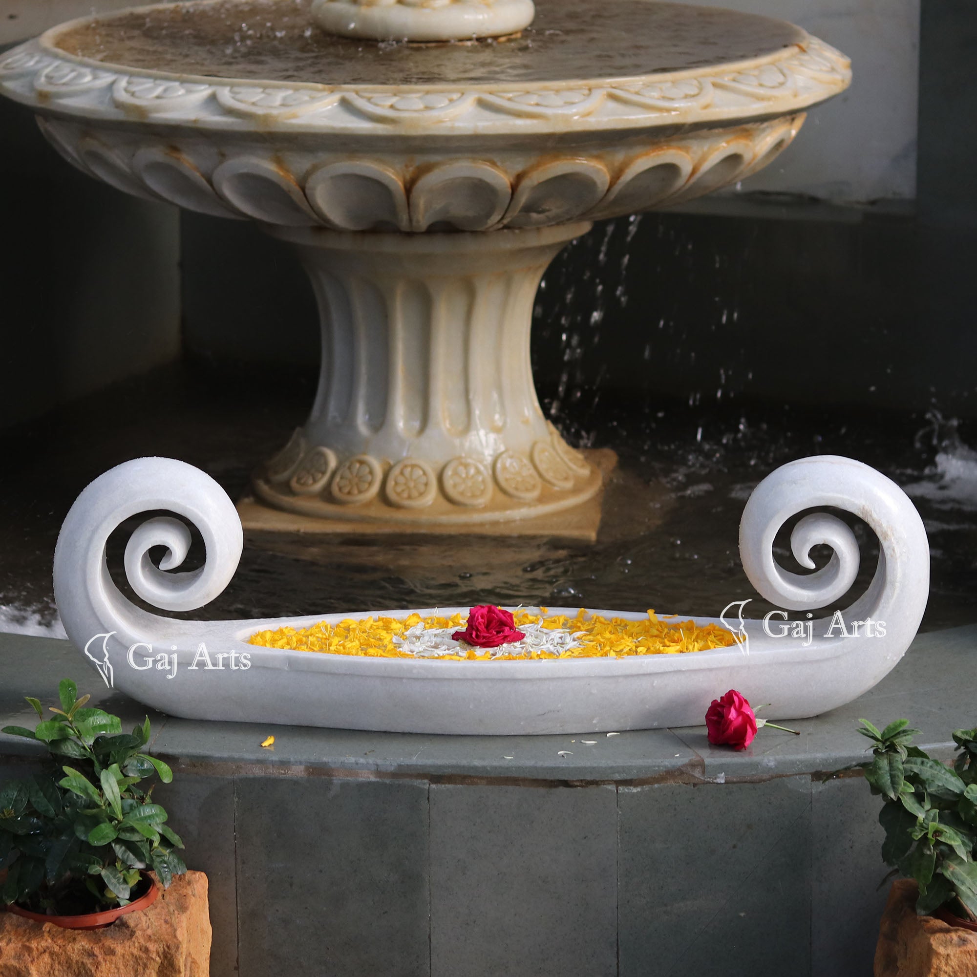 White Marble Boat Bowl | 36 Inch