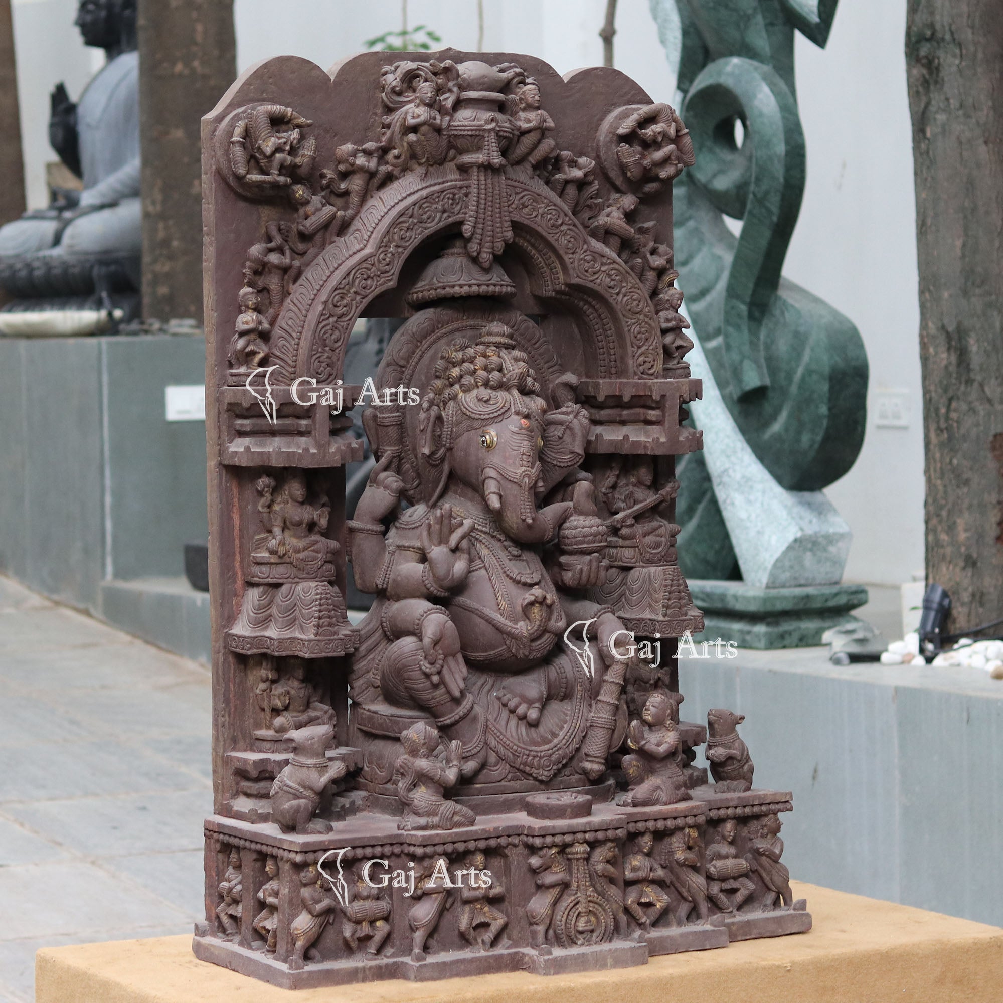 Antique Finish Sandstone Ganesh Statue | 48 Inch