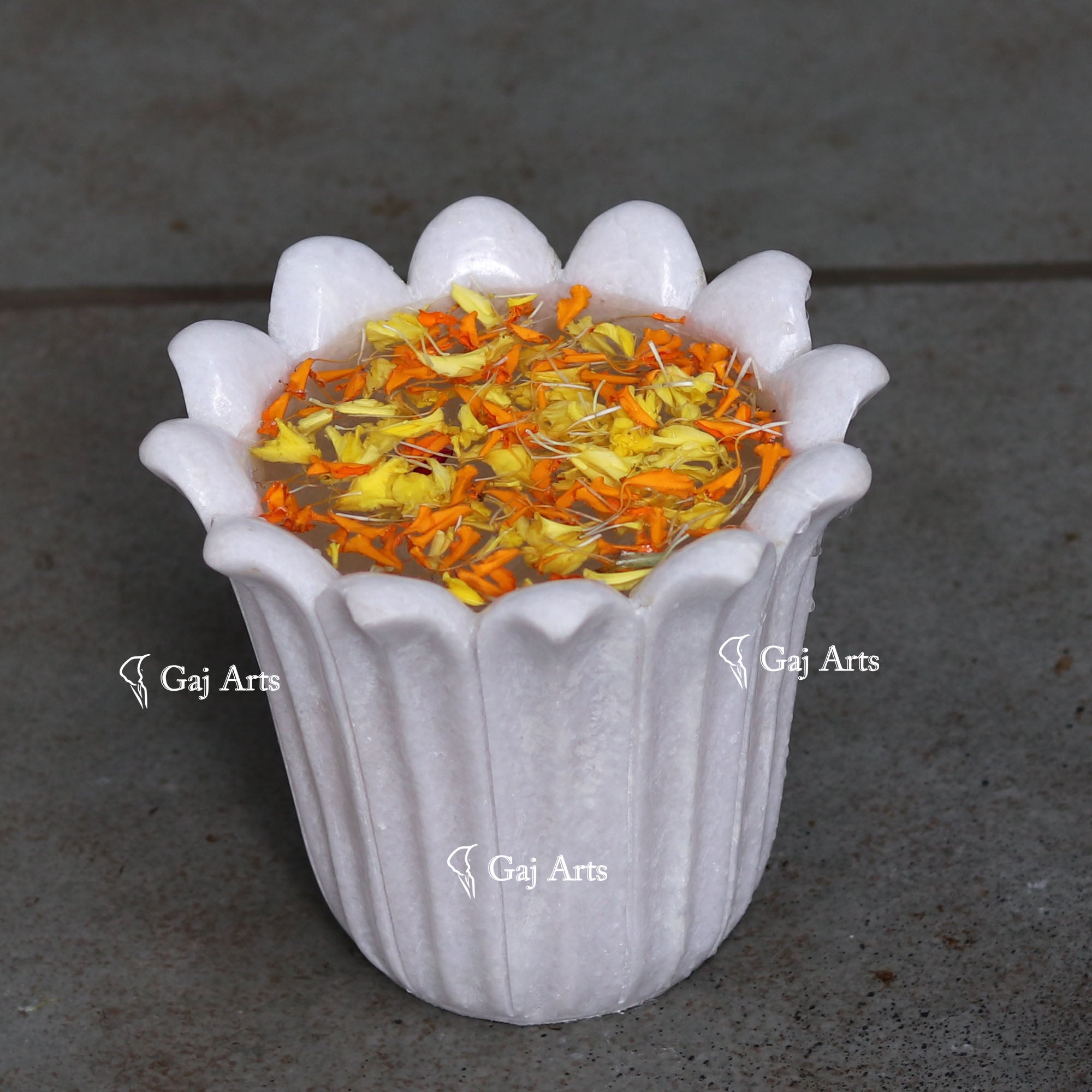 White Marble Floral Accent Bowl | 7 Inch