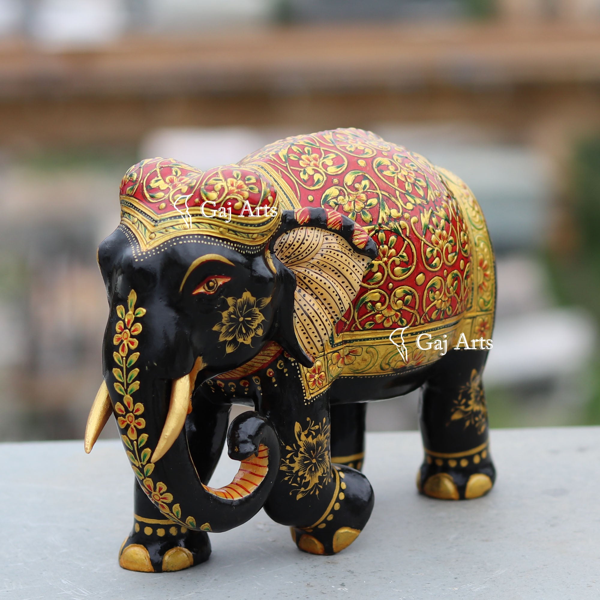 Compact Wooden Elephant Figurine | 8 Inch
