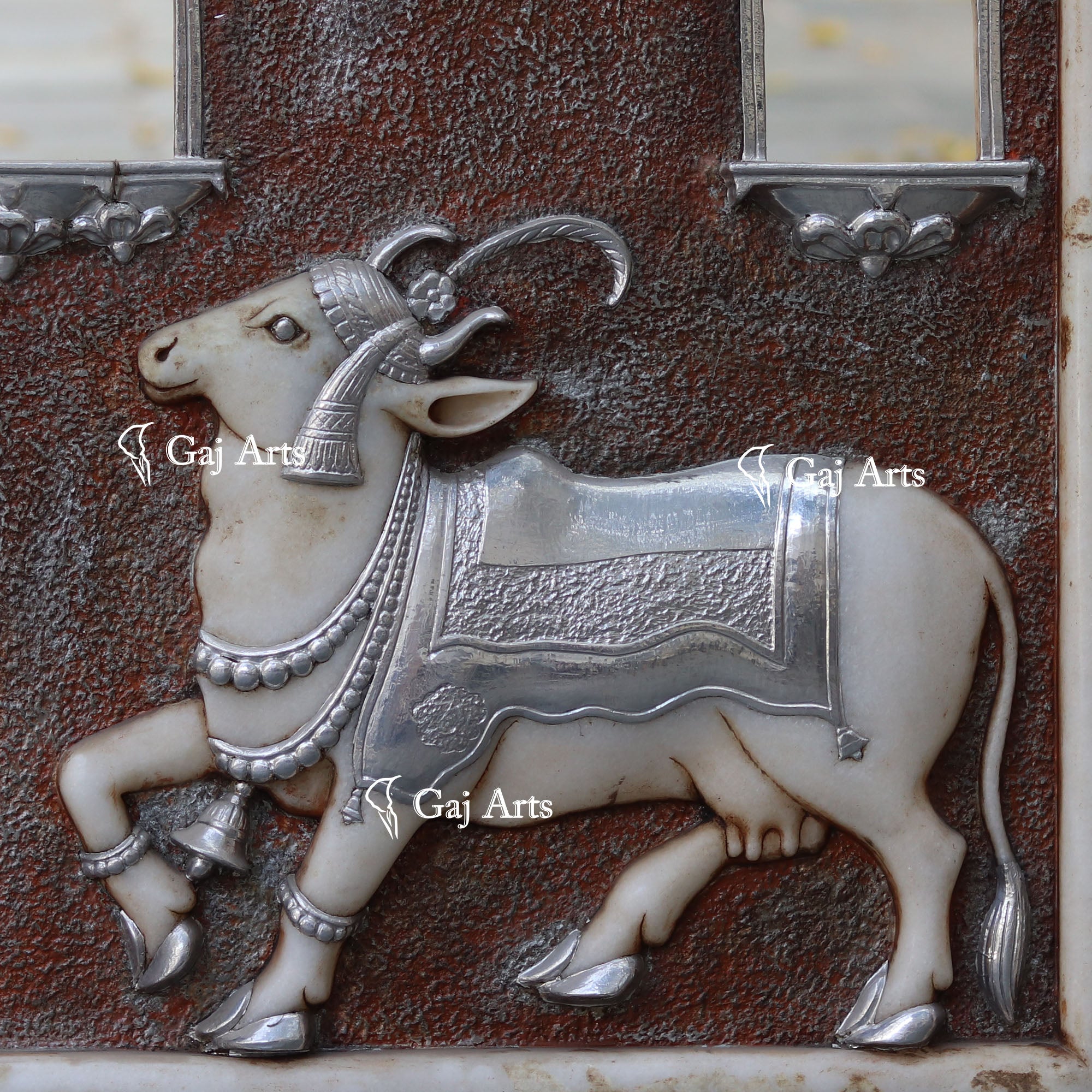 White Marble Jharokha & Cow Wall Panel | 40 Inch