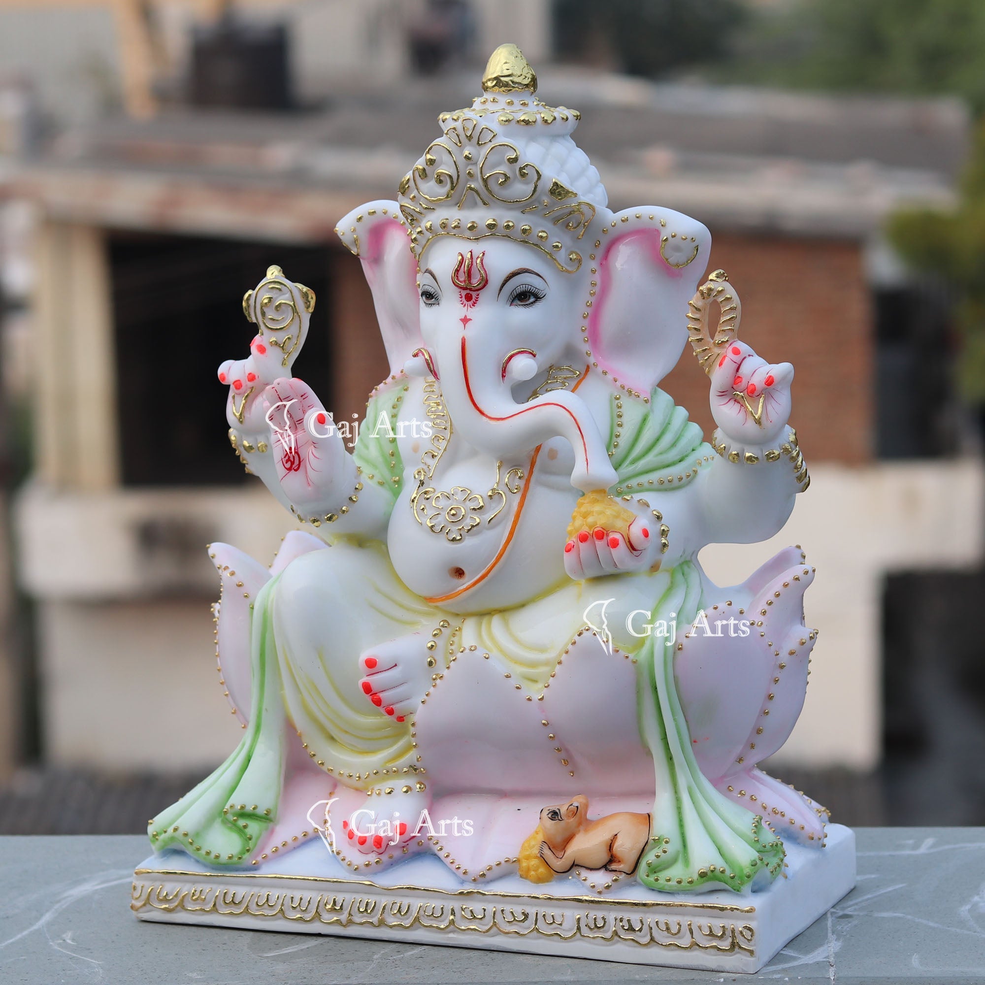 White Marble Ethiopia Ganesh Idol | 15 Inch