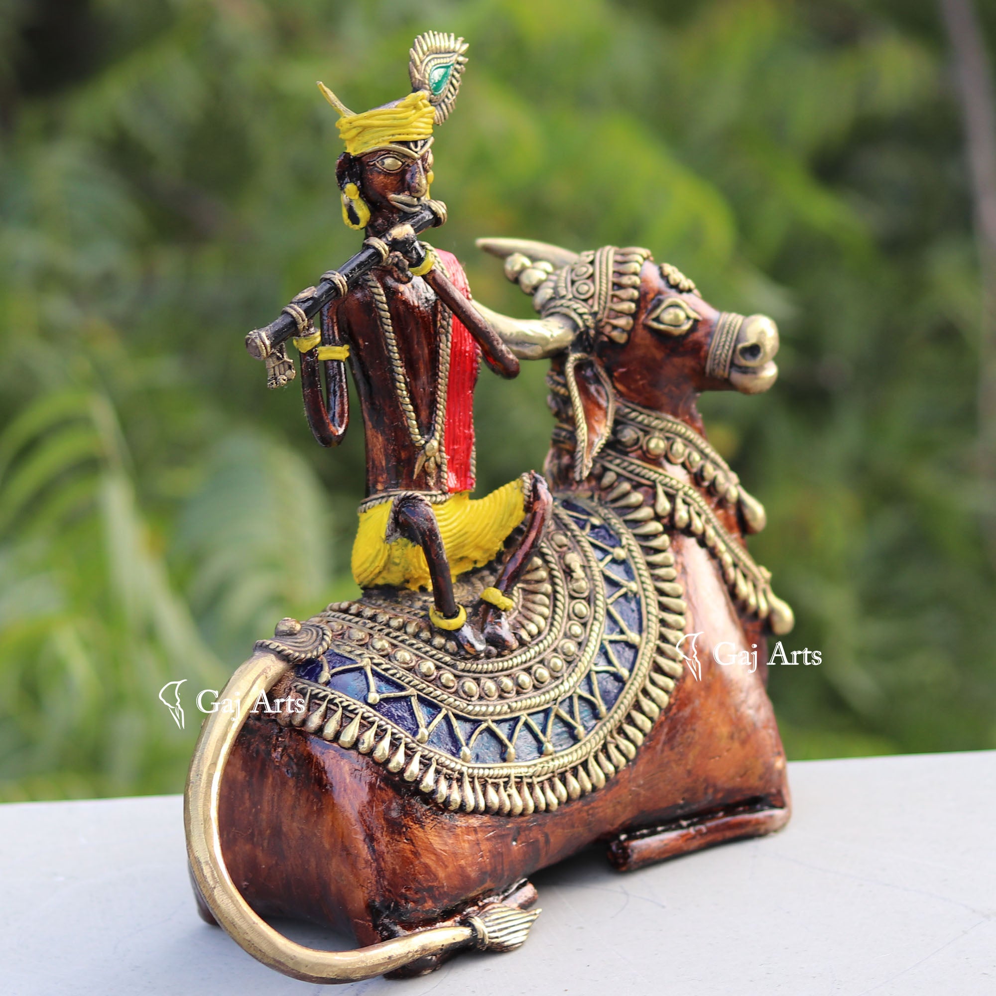 Bastar Dhokra Art Krishna Riding Sculpture | 8 Inch