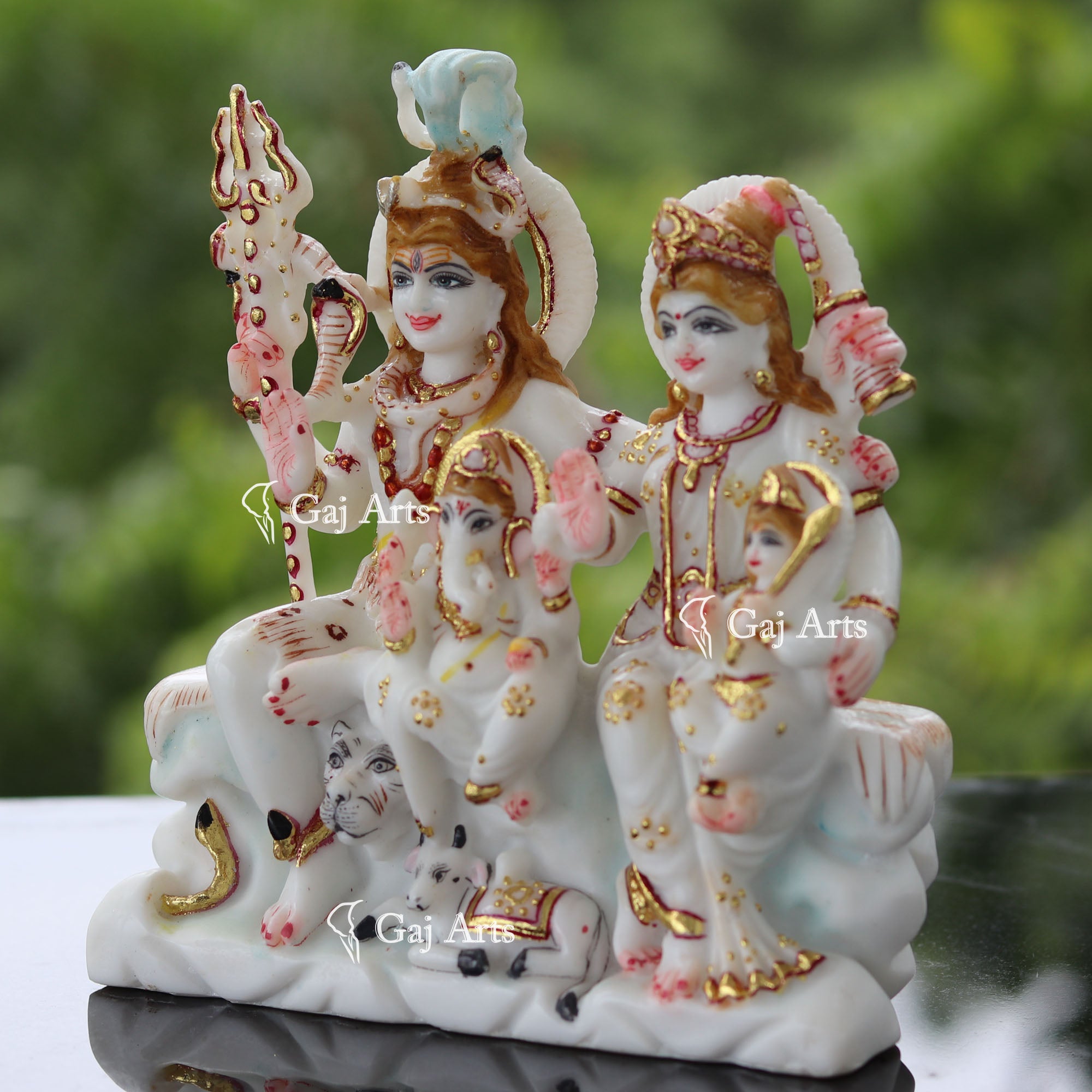 White Marble Shiv Parivar Idol | 7 Inch