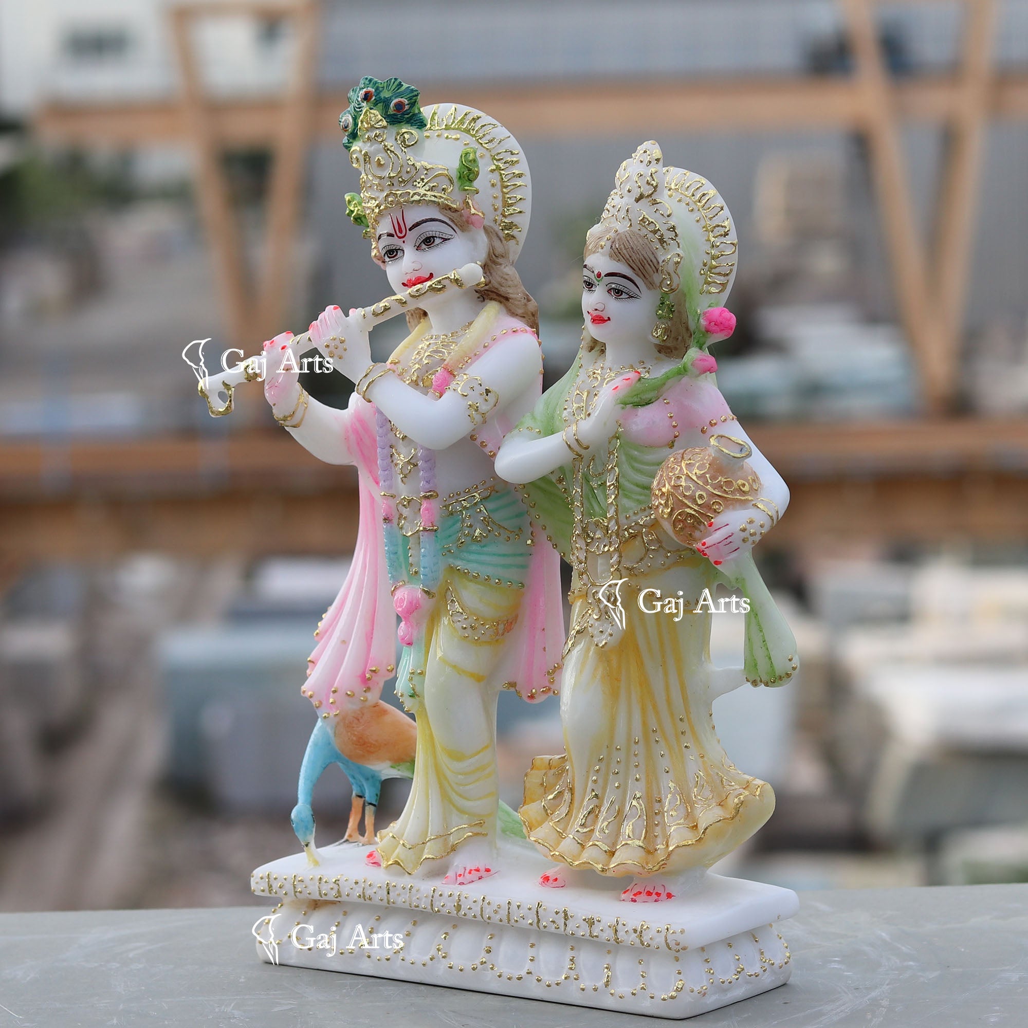 White Marble Ethiopia Radha Krishna Jodi Idol | 12 Inch