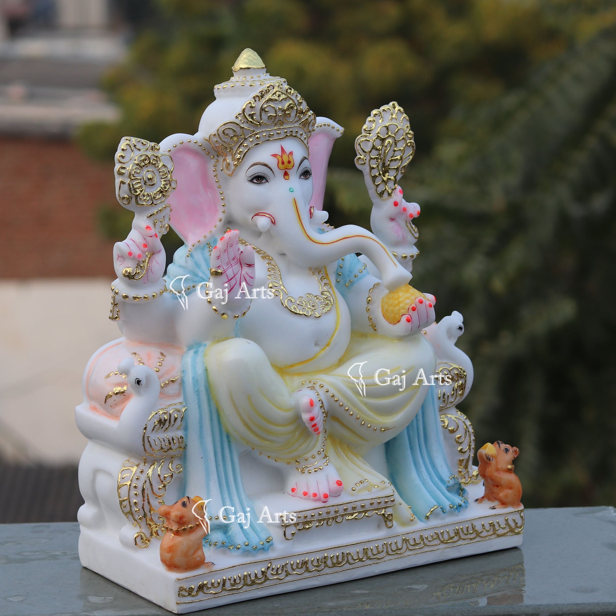 White Marble Ethiopia Ganesh Idol | 15 Inch