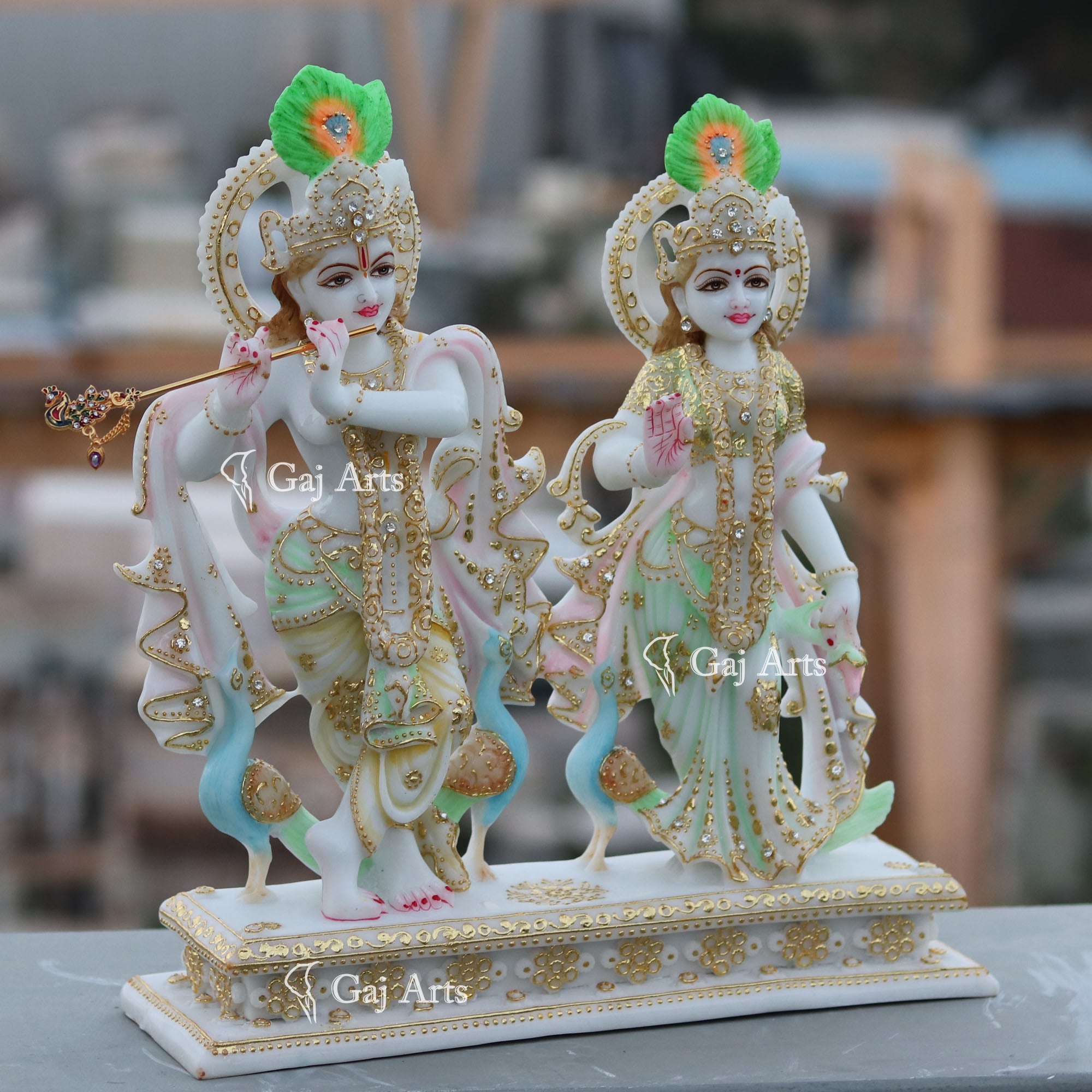 White Marble Ethiopia Radha Krishna Jodi Idol | 15 Inch