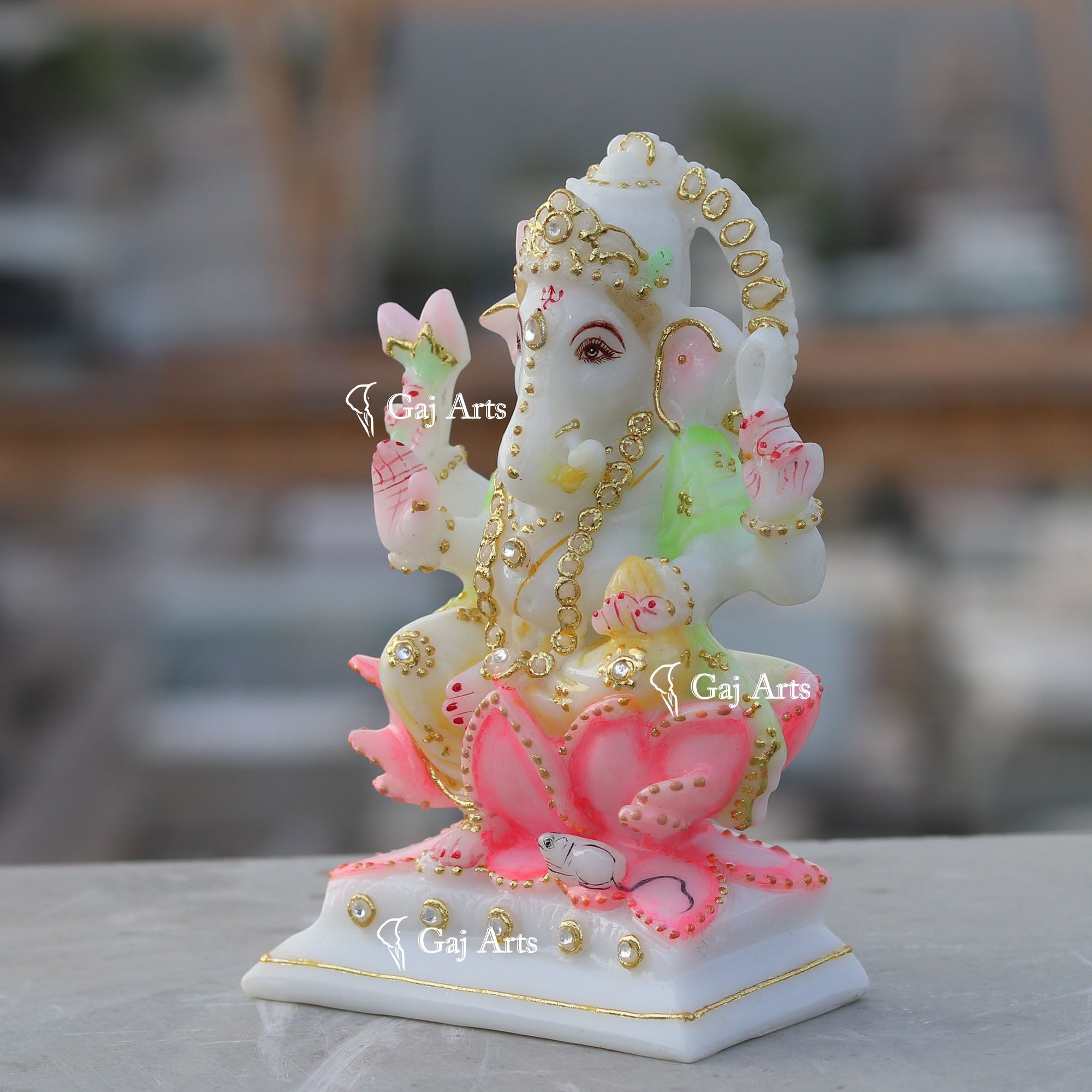White Ethiopia Marble Ganesh Murti | 6 Inch