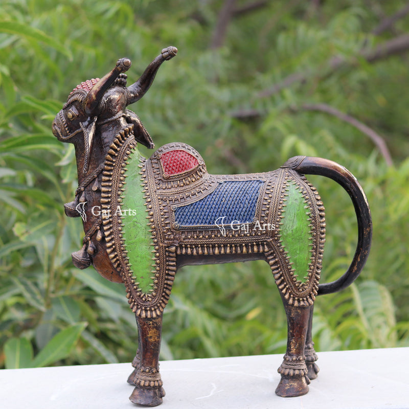 Dhokra Art Metal Nandi Statue 18"