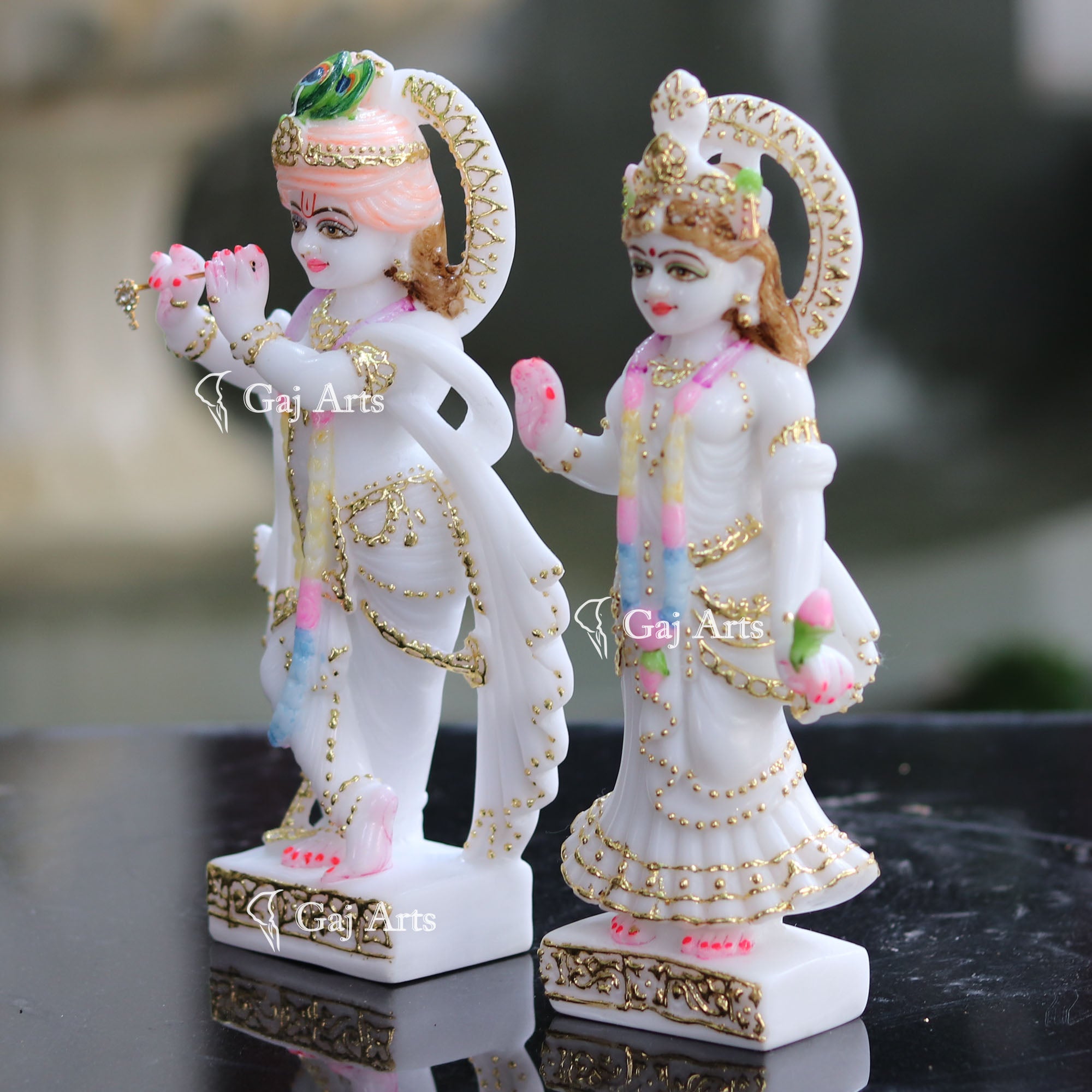 White Marble Ethiopia Radha Krishna Idol | 9 Inch