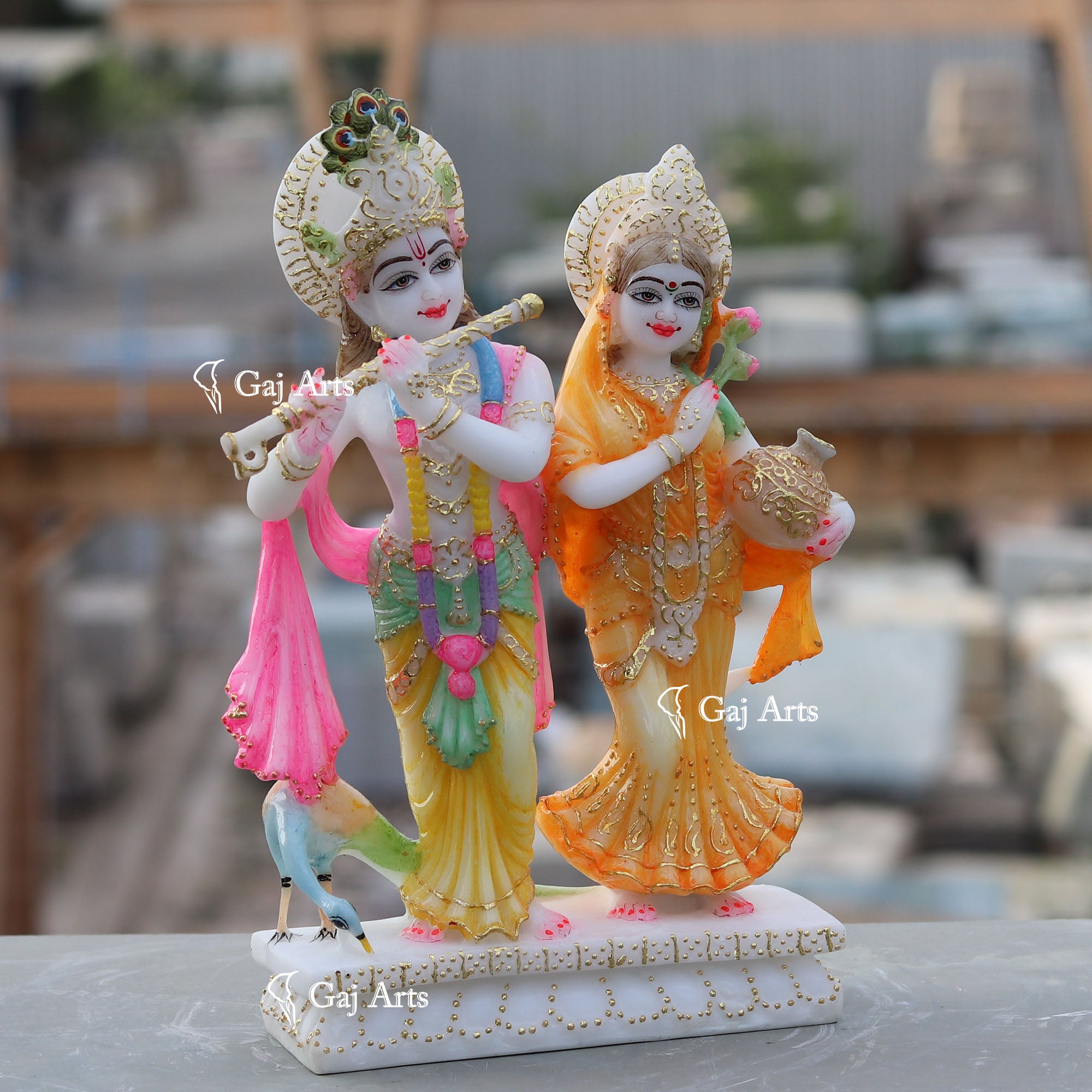 White Marble Ethiopia Radha Krishna Jodi Idol | 12 Inch