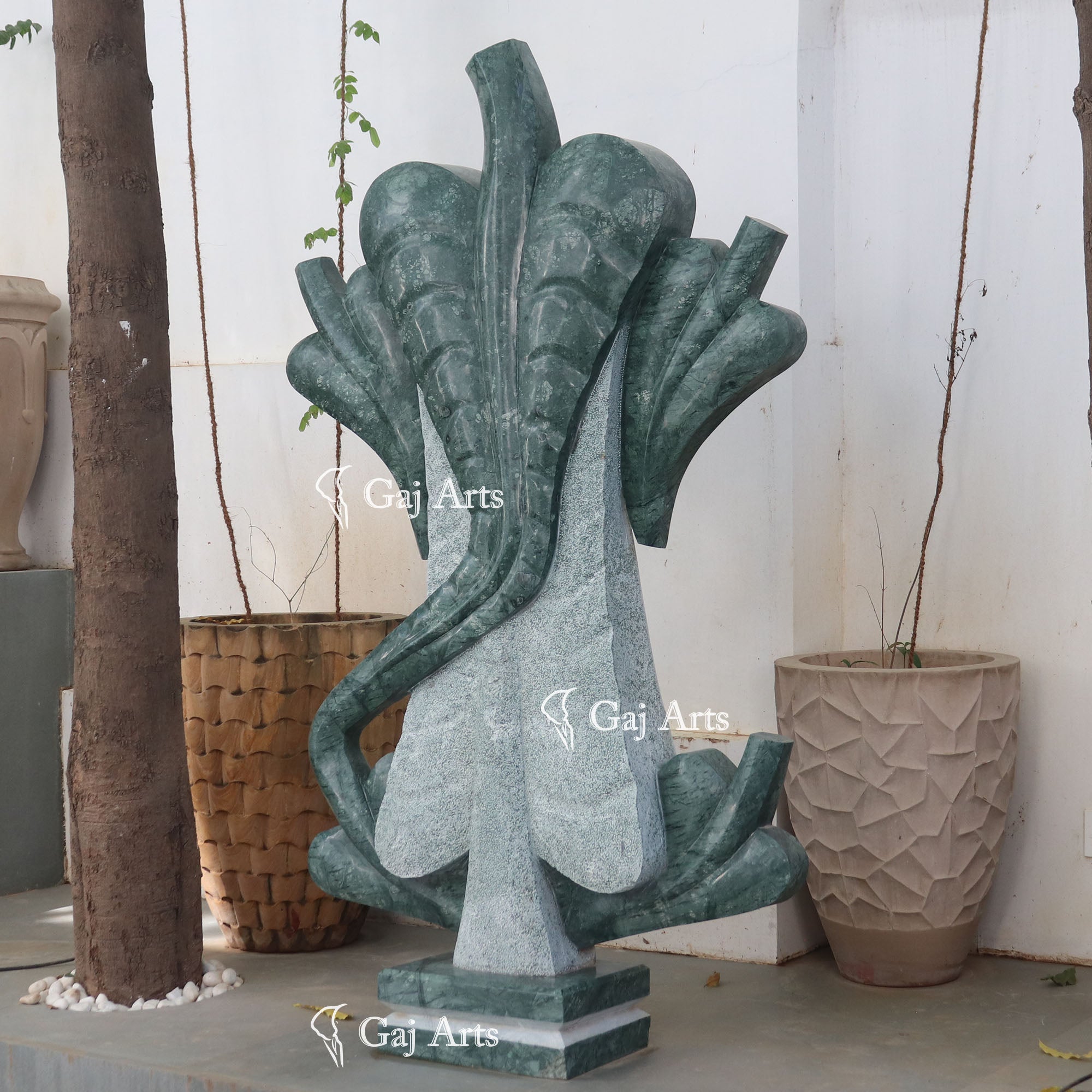 Green Stone Modern Ganesha Idol Dual Finish | 68 Inch