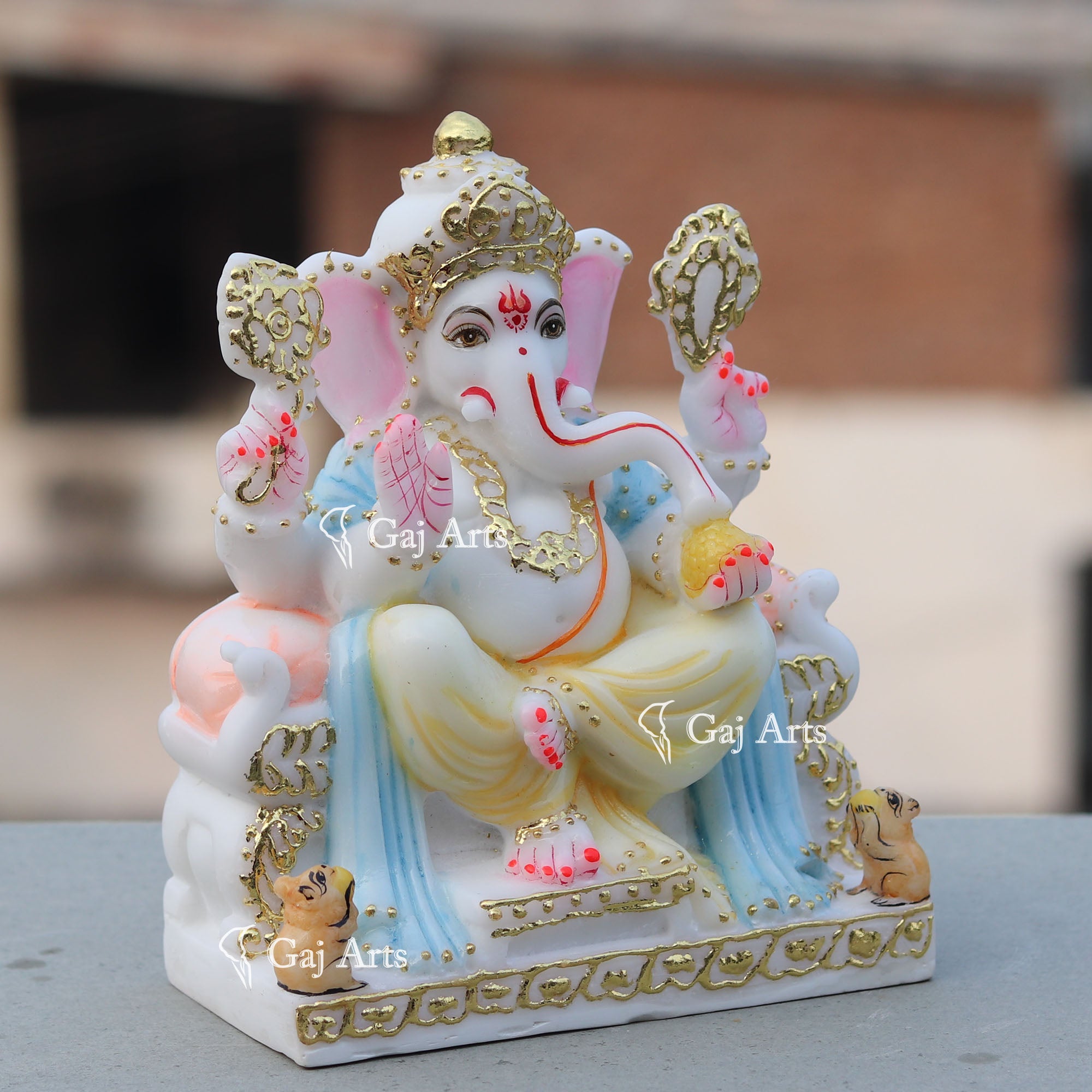 Hand Painted Marble Ganpati Idol | 7 Inch