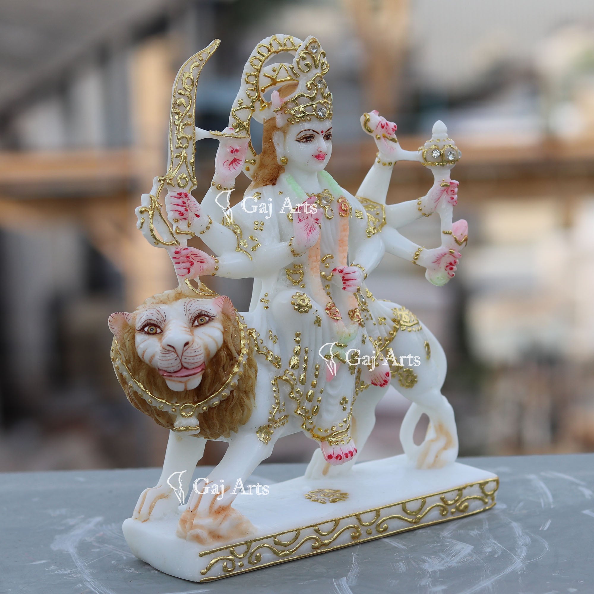 White Marble Durga Mata Idol | 7 Inch