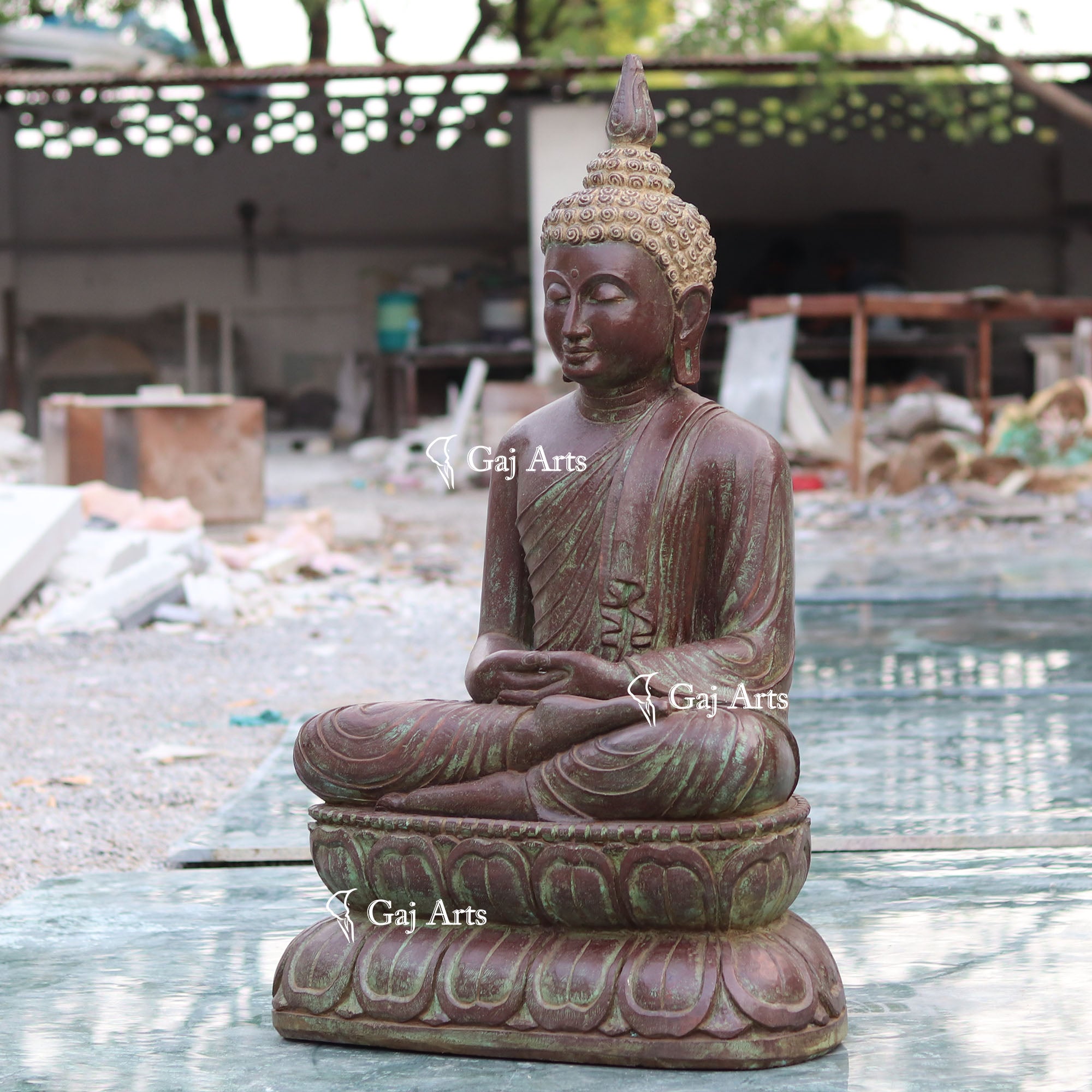 Sandstone Sitting Buddha Statue | 42 Inch