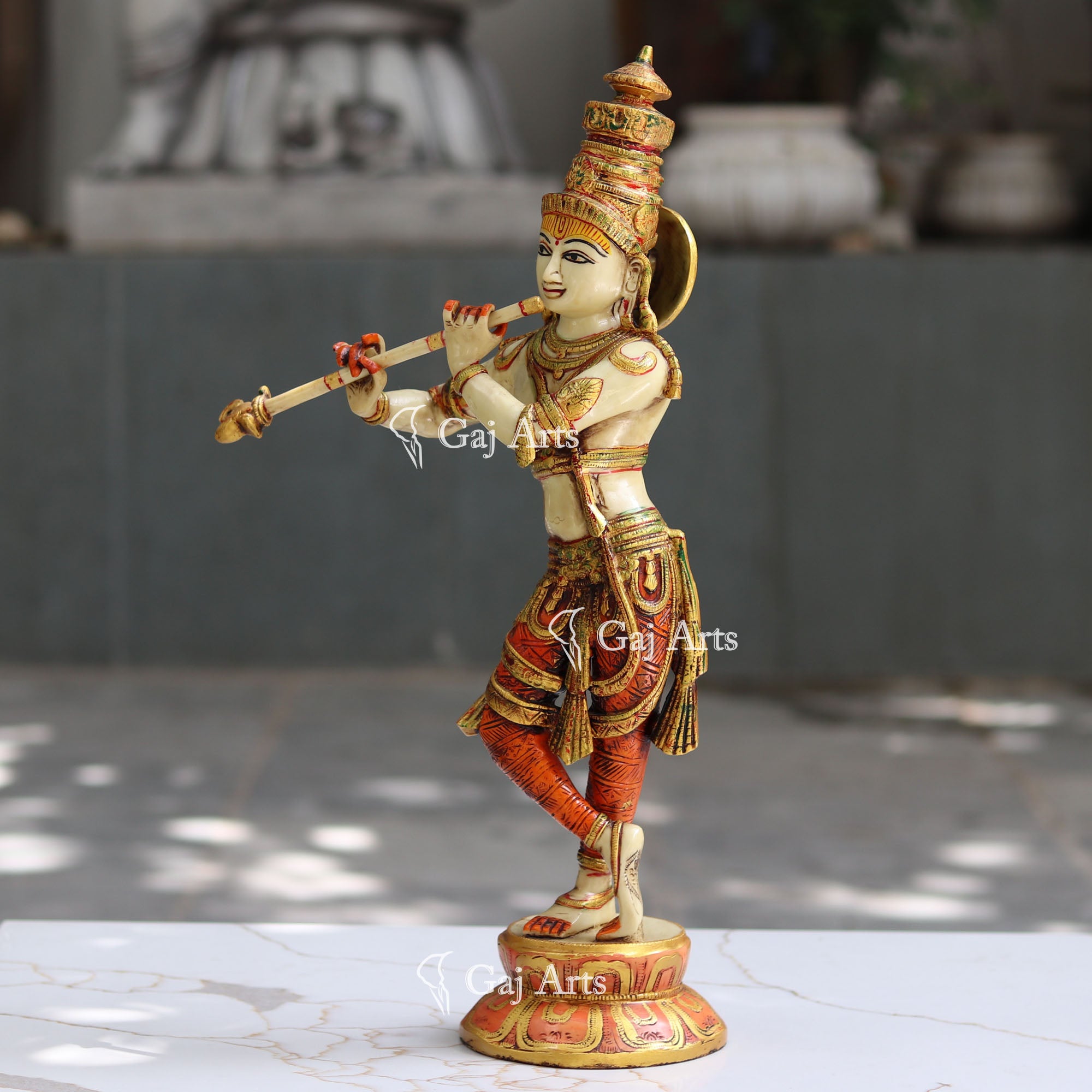 Marble Powder Krishna Murti Antique Finish | 21 Inch