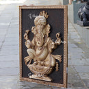 White Antique Finish Marble Ganpati Wall Panel | 54 Inch