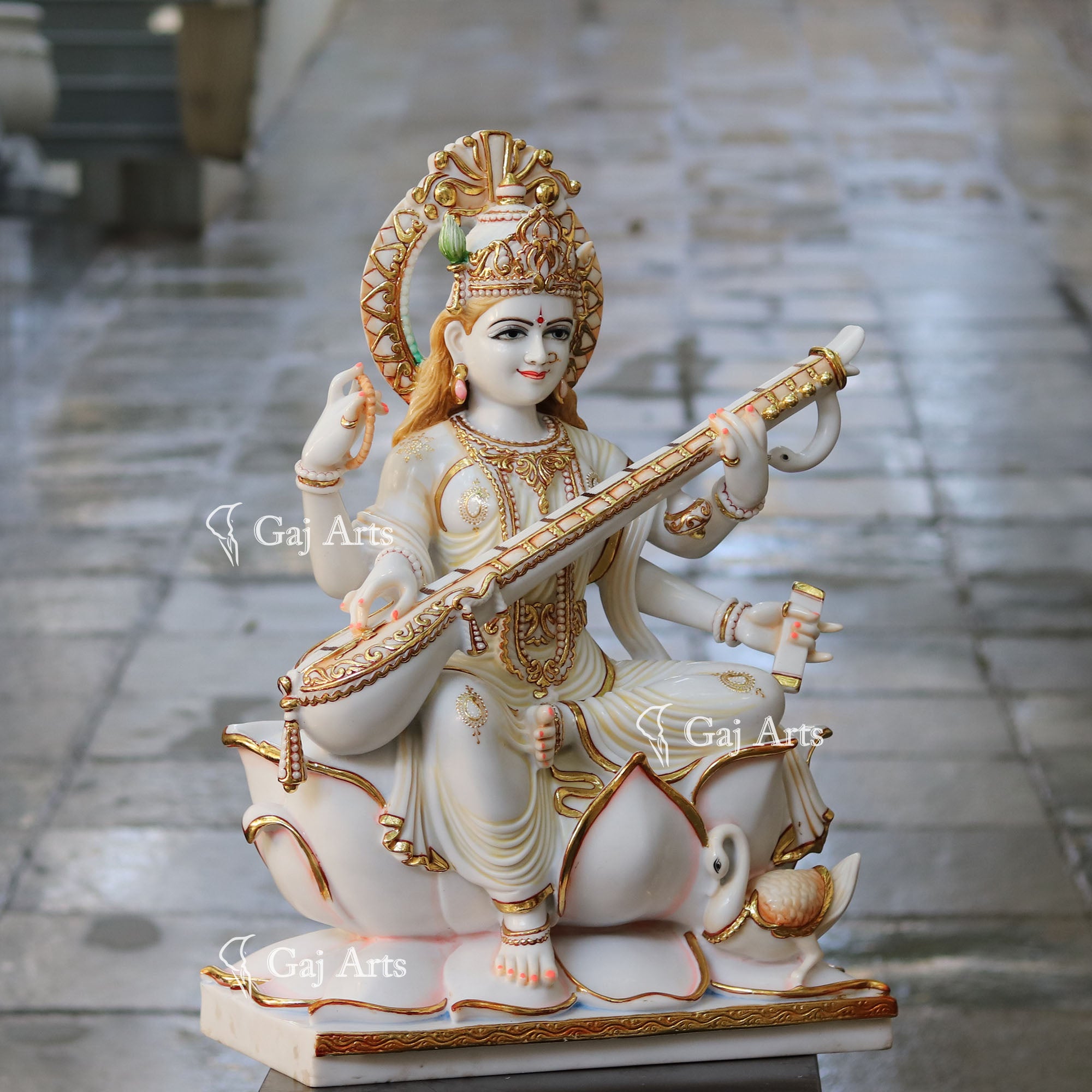 White Marble Saraswati Maa Idol | 30 Inch