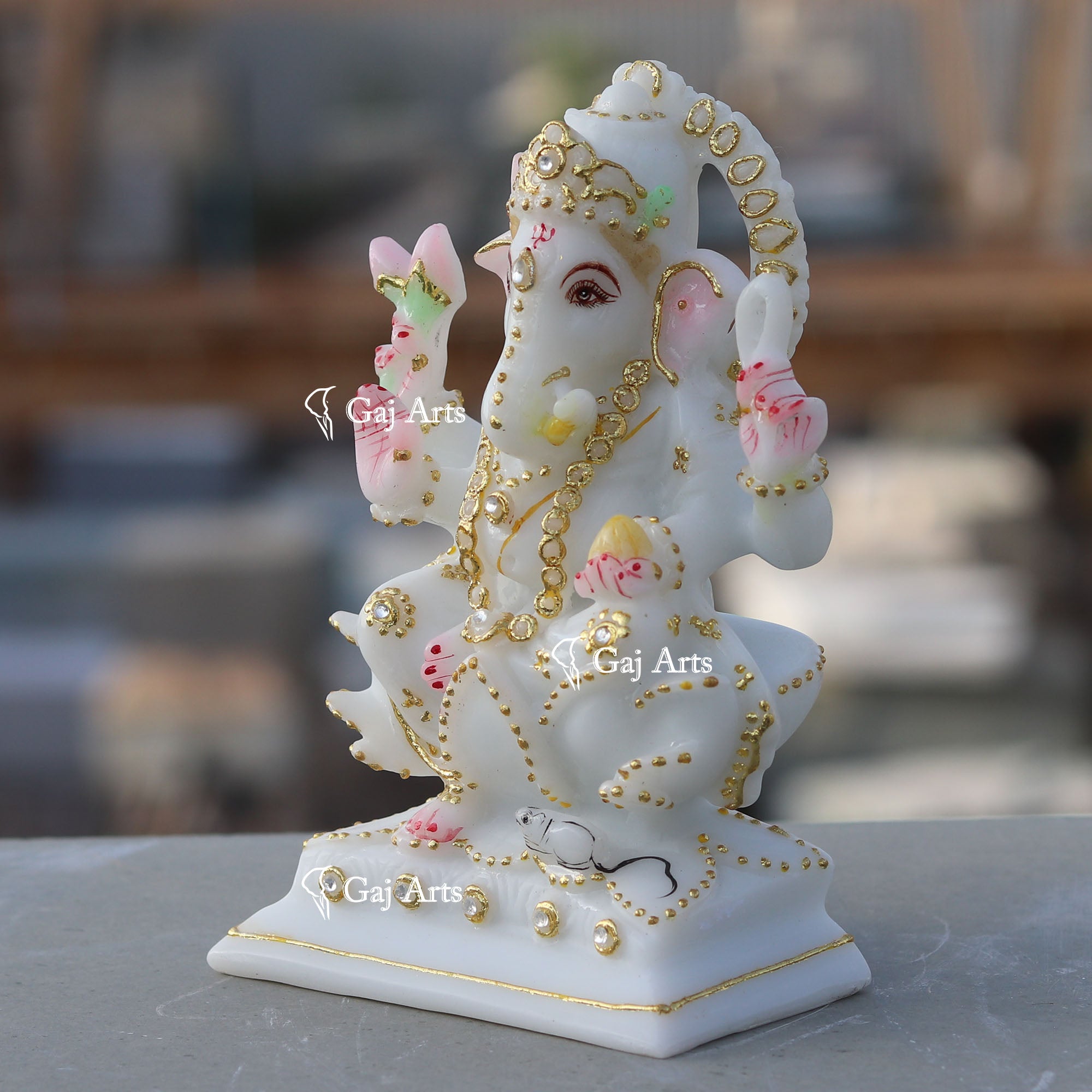 White Marble Ganesh Murti | 6 Inch