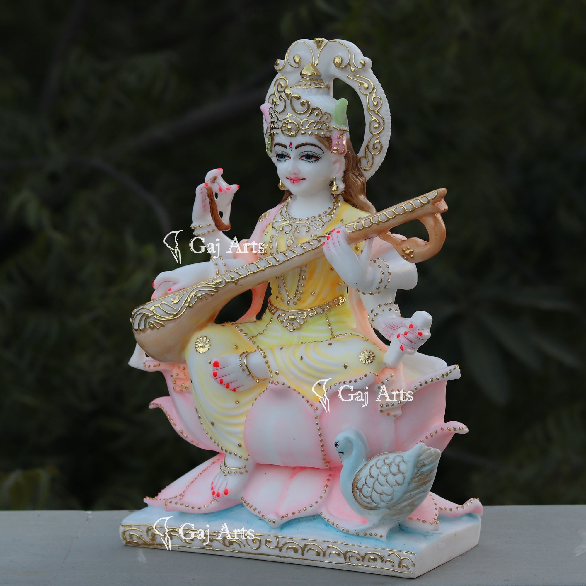 Handcrafted White Marble Saraswati Mata Idol | 18 Inch