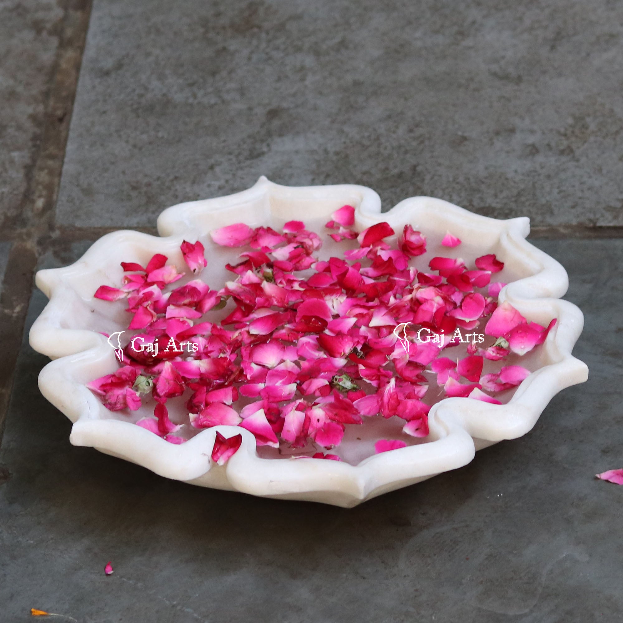 Rajasthan White Marble Lotus Flower Uruli | 15 Inch
