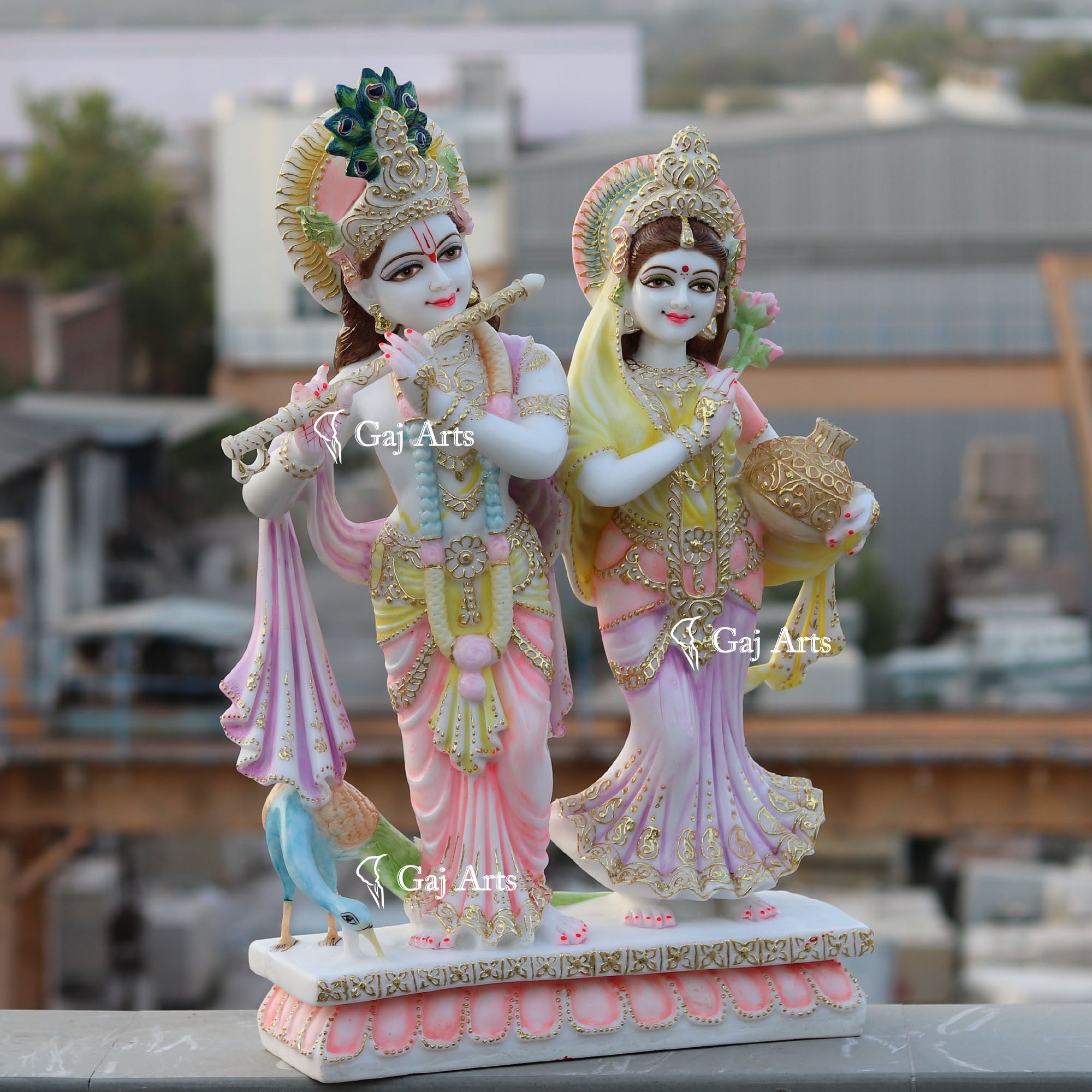 White Marble Ethiopia Radha Krishna Jodi Idol | 27 Inch