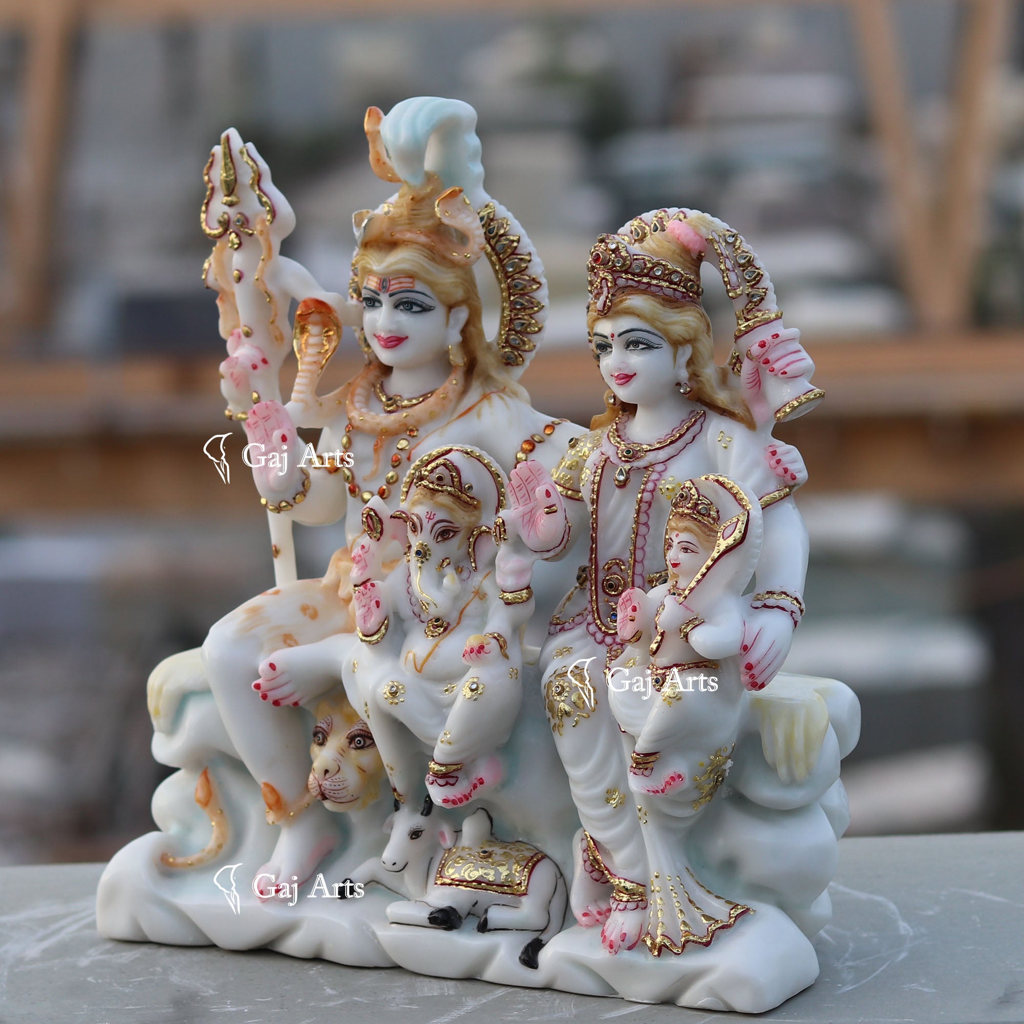 White Marble Shiv Parivar Statue | 12 Inch