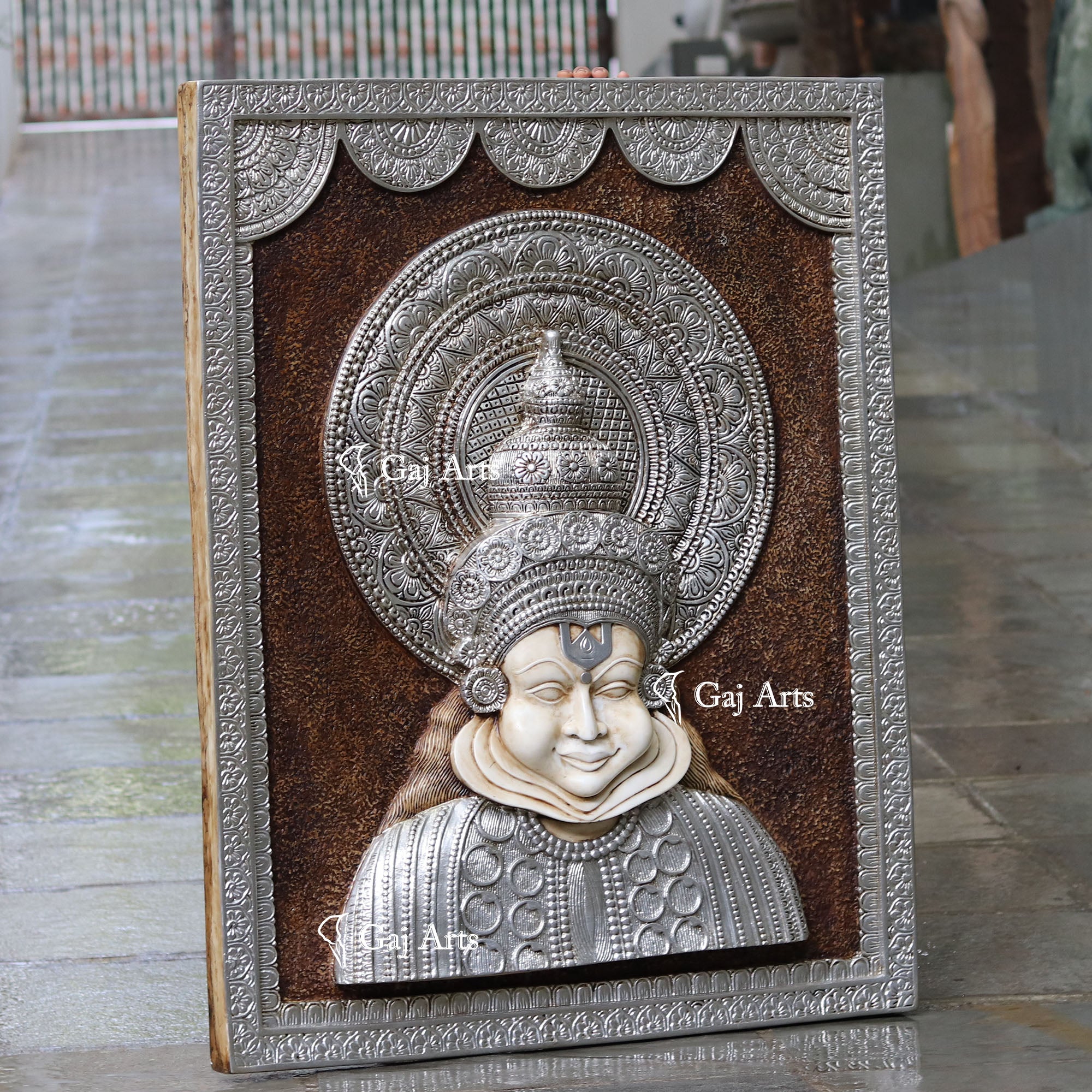 Antique Finish Kathakali Wall Panel Silver Art | 48 Inch