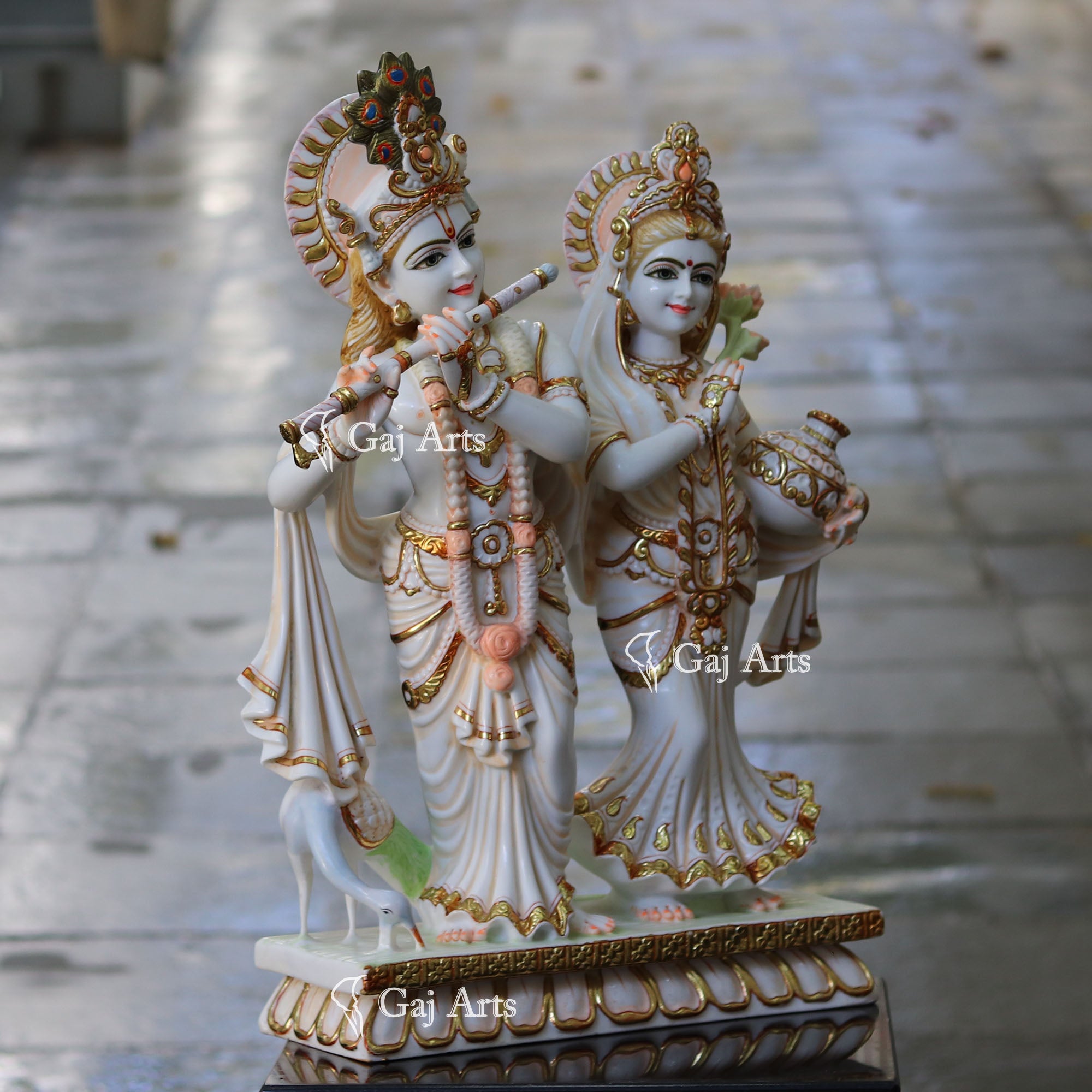 Makrana Marble Powder Radha Krishna Jodi Statue | 27 Inch