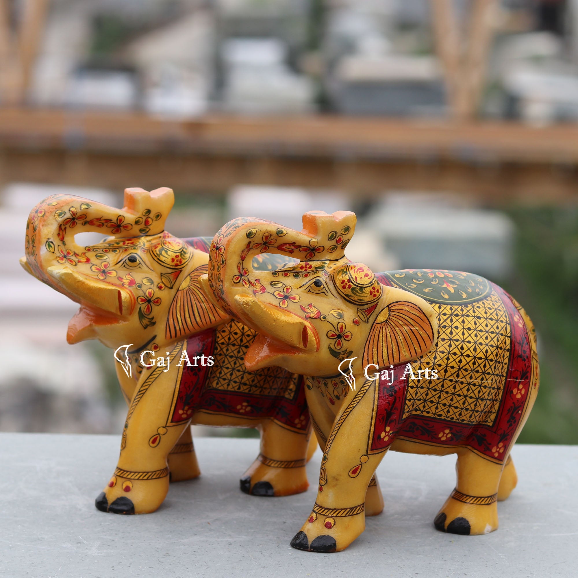 White Marble Antique Finish Elephant Idol | 7 Inch