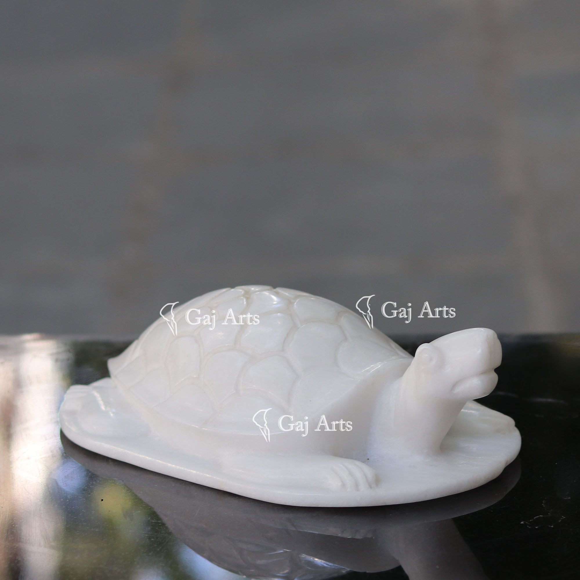 White Marble Kachua Tortoise Murti | 12 Inch
